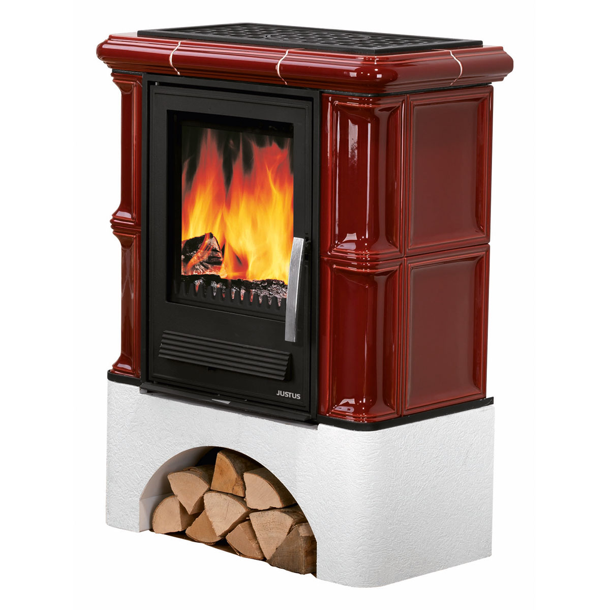 Kachelkamin Bavaria Bordeauxrot mitSockel Bild 1