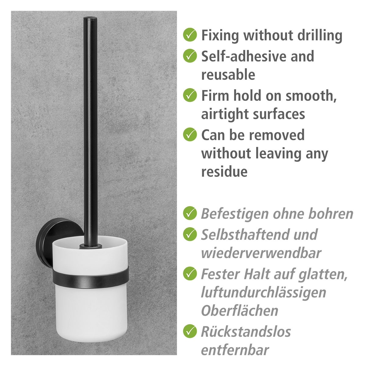 Wenko  Static-Loc Plus WC-Garnitur Pavia Schwarz WC-Bürstenhalter Befestigen ohne bohren Bild 4