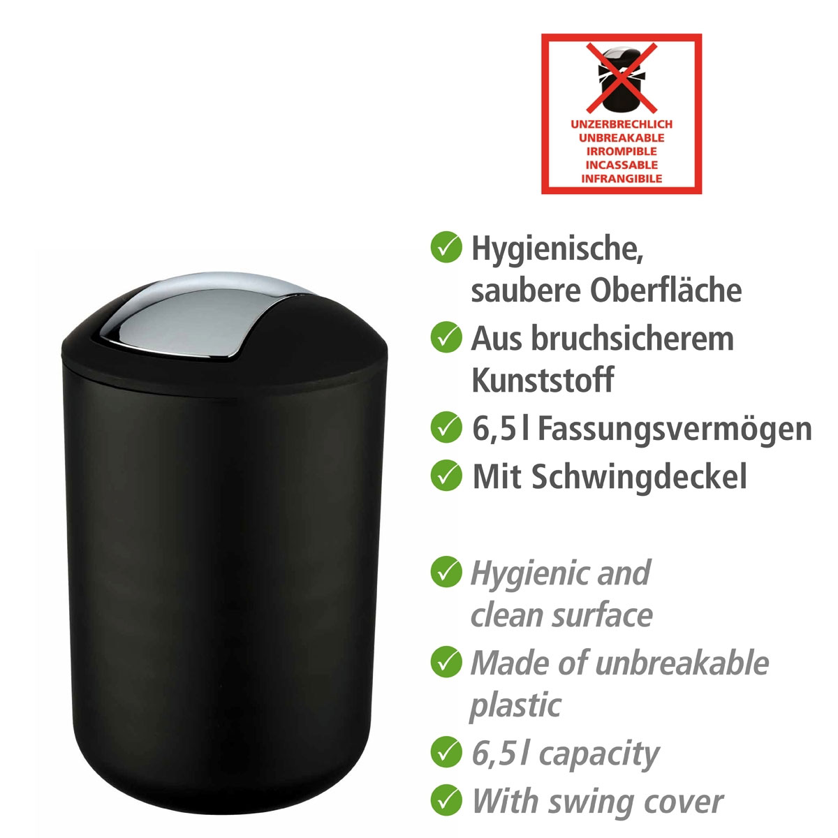 Wenko Schwingdeckeleimer Brasil L schwarz 6,5 L Bild 2
