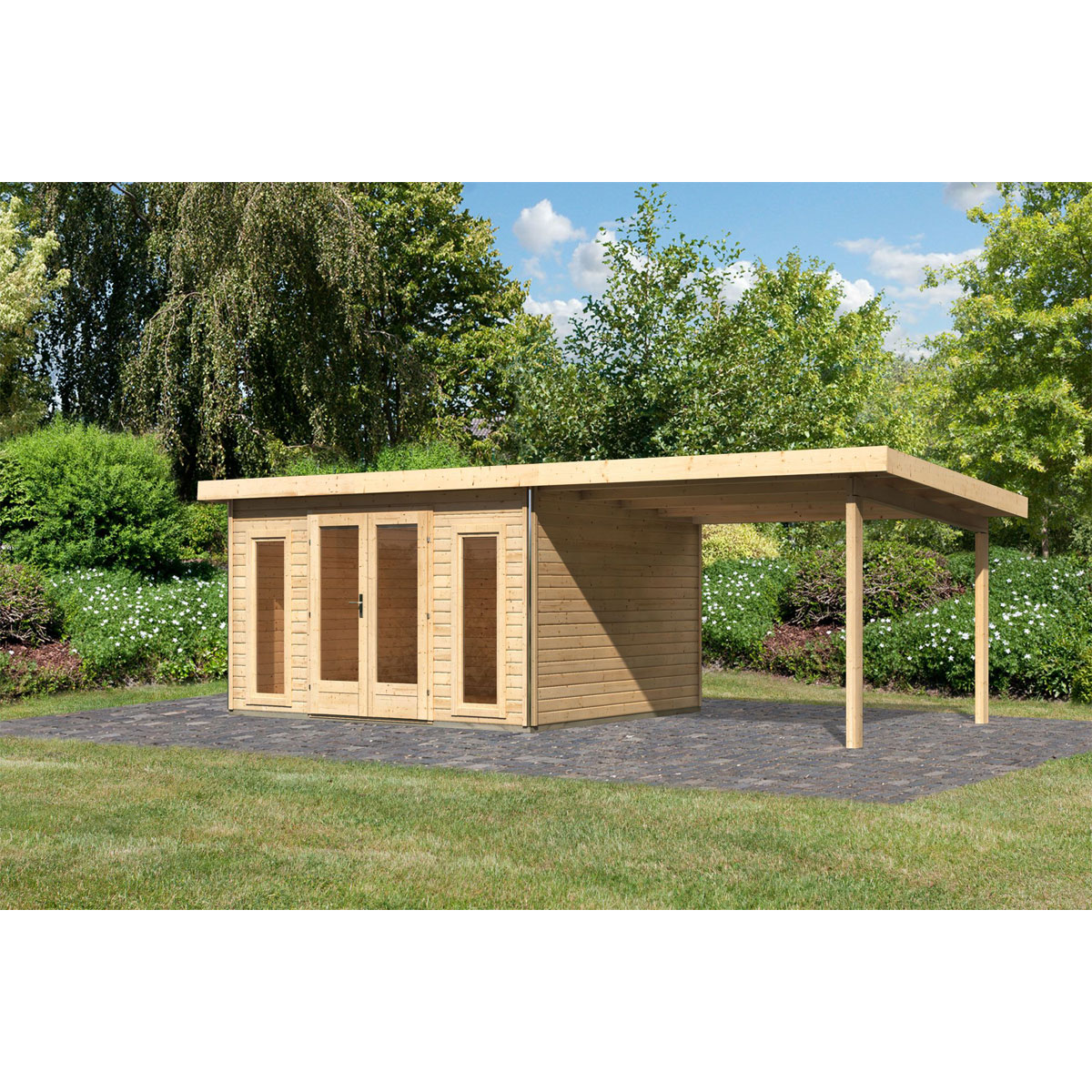 Karibu  Blockbohlenhaus Radeburg 2 naturbelassen mit Anbaudach