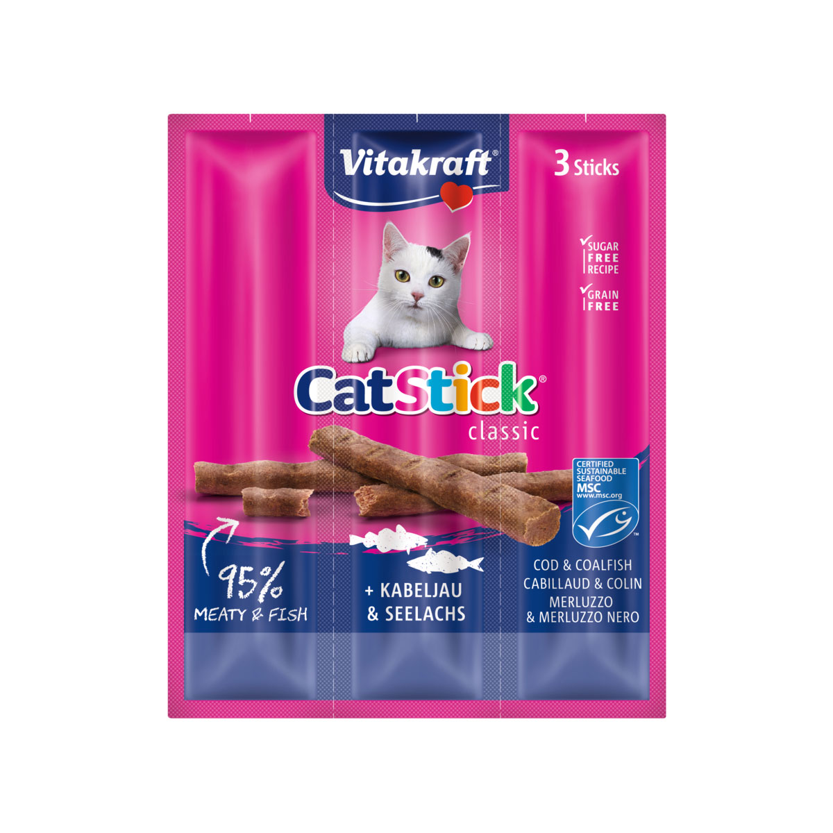 Vitakraft Cat Stick mini Kabeljau+Seelachs 3St