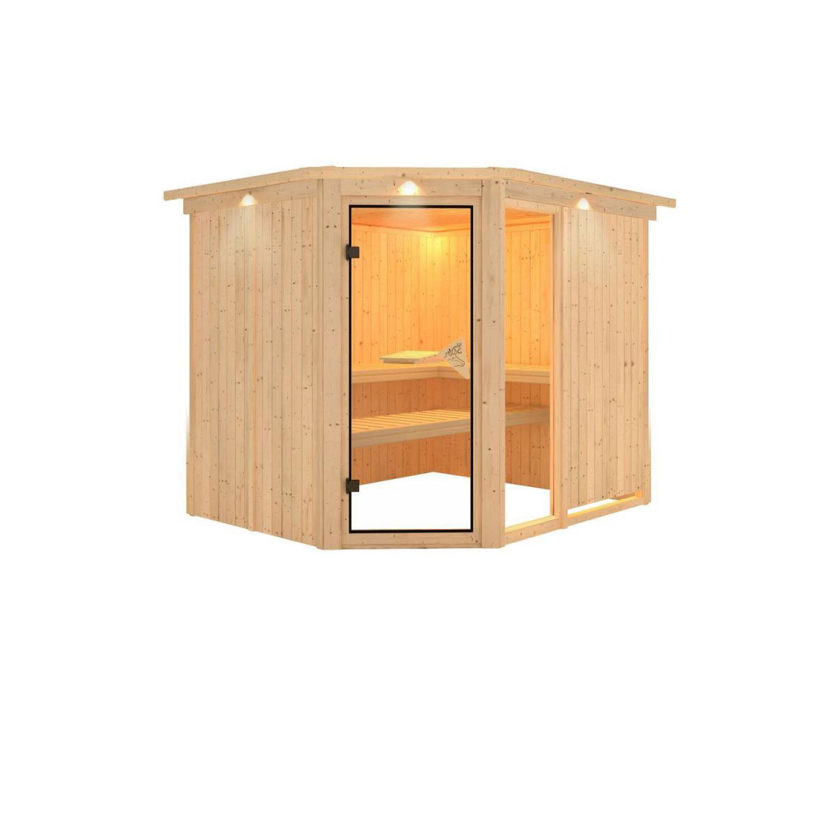 Karibu Systemsauna Fiona 3 68 mm 9 kW Ofen integr Strg mit Dachkranz Bild 2
