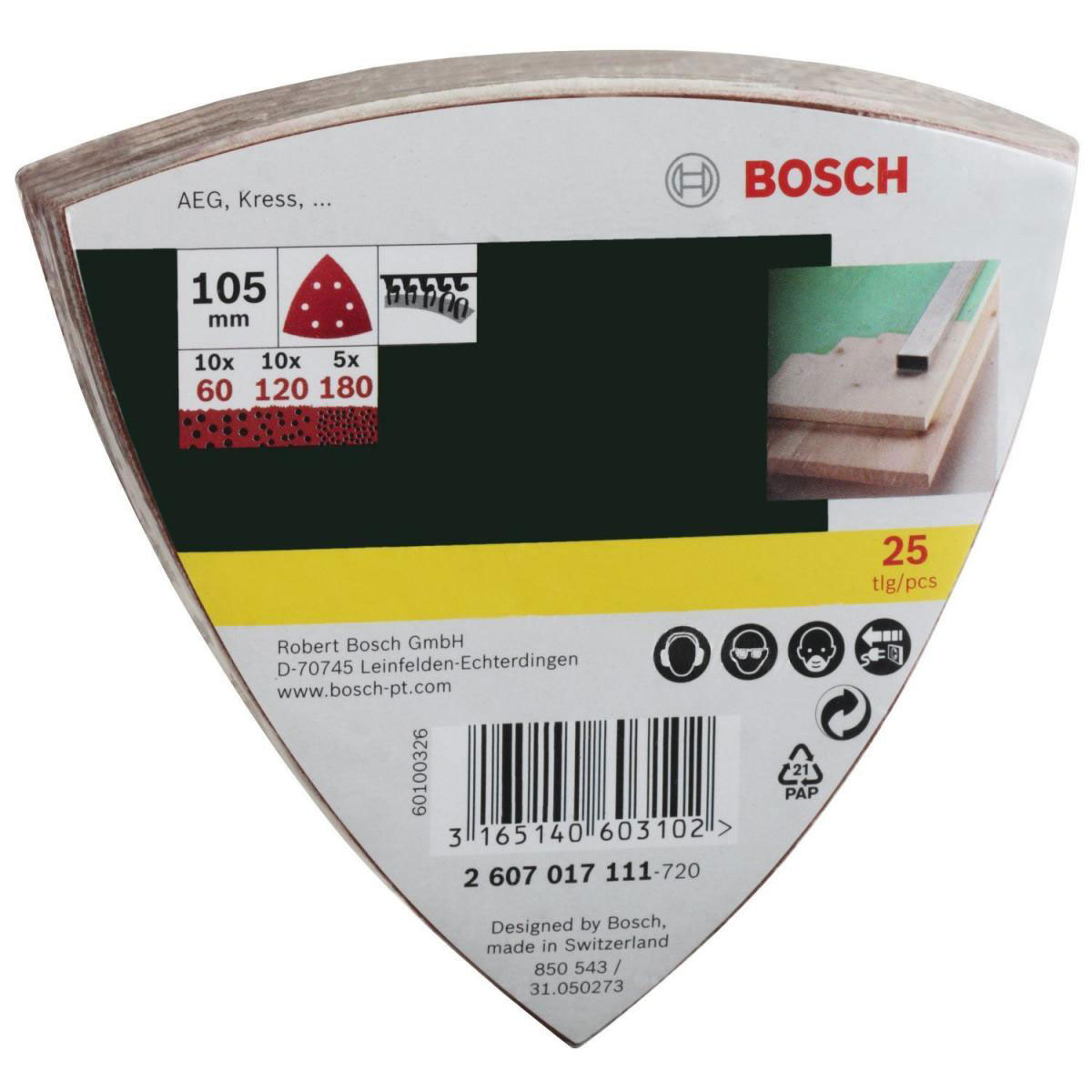 Bosch  Deltaschleifblatt Korund K60/120/180 10,5 cm 25 Stück Bild 2