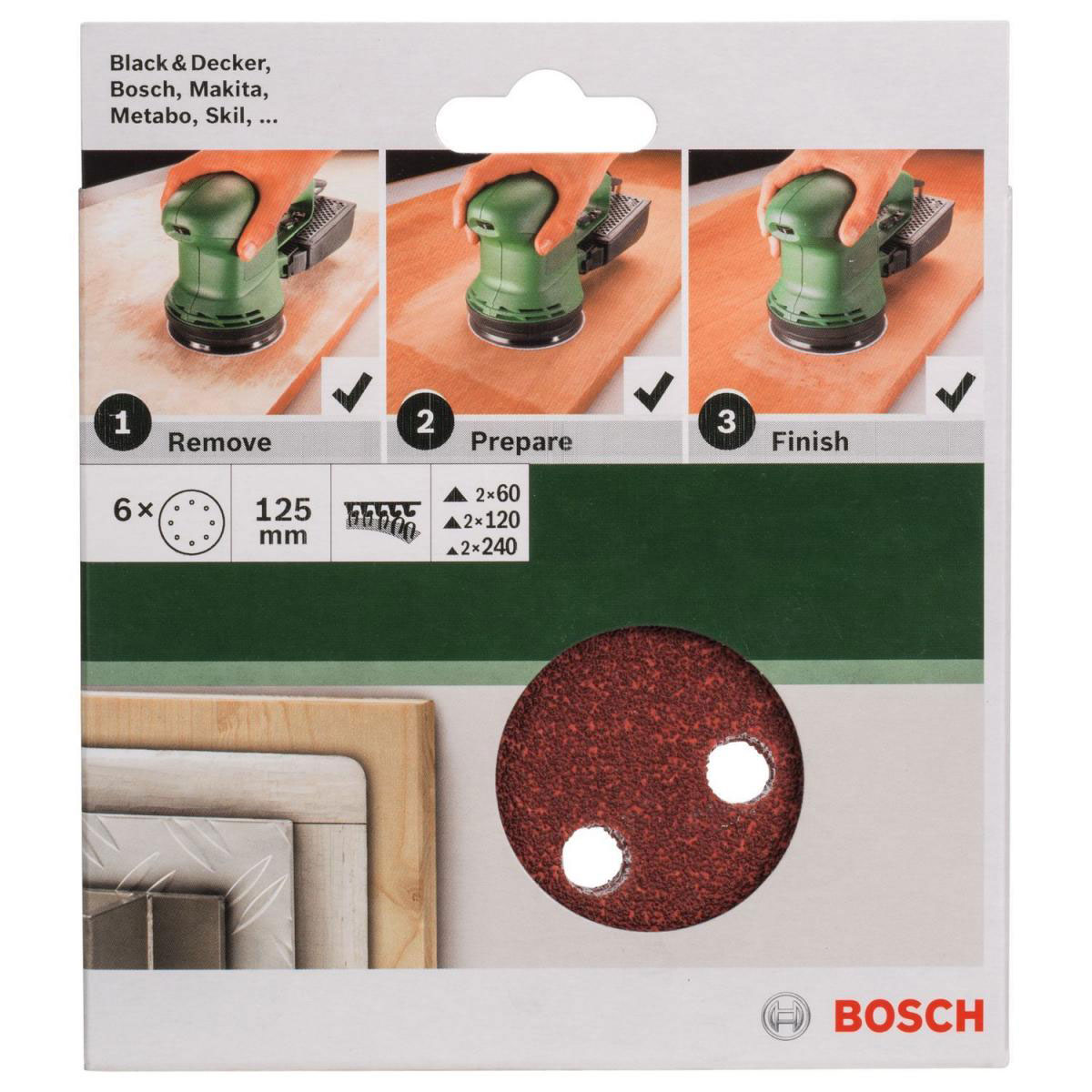 Bosch  DIY Schleifblatt Durchmesser 125 mm 2x G60/120/ 240 8 Löcher Klett 6- teilig  Bild 2