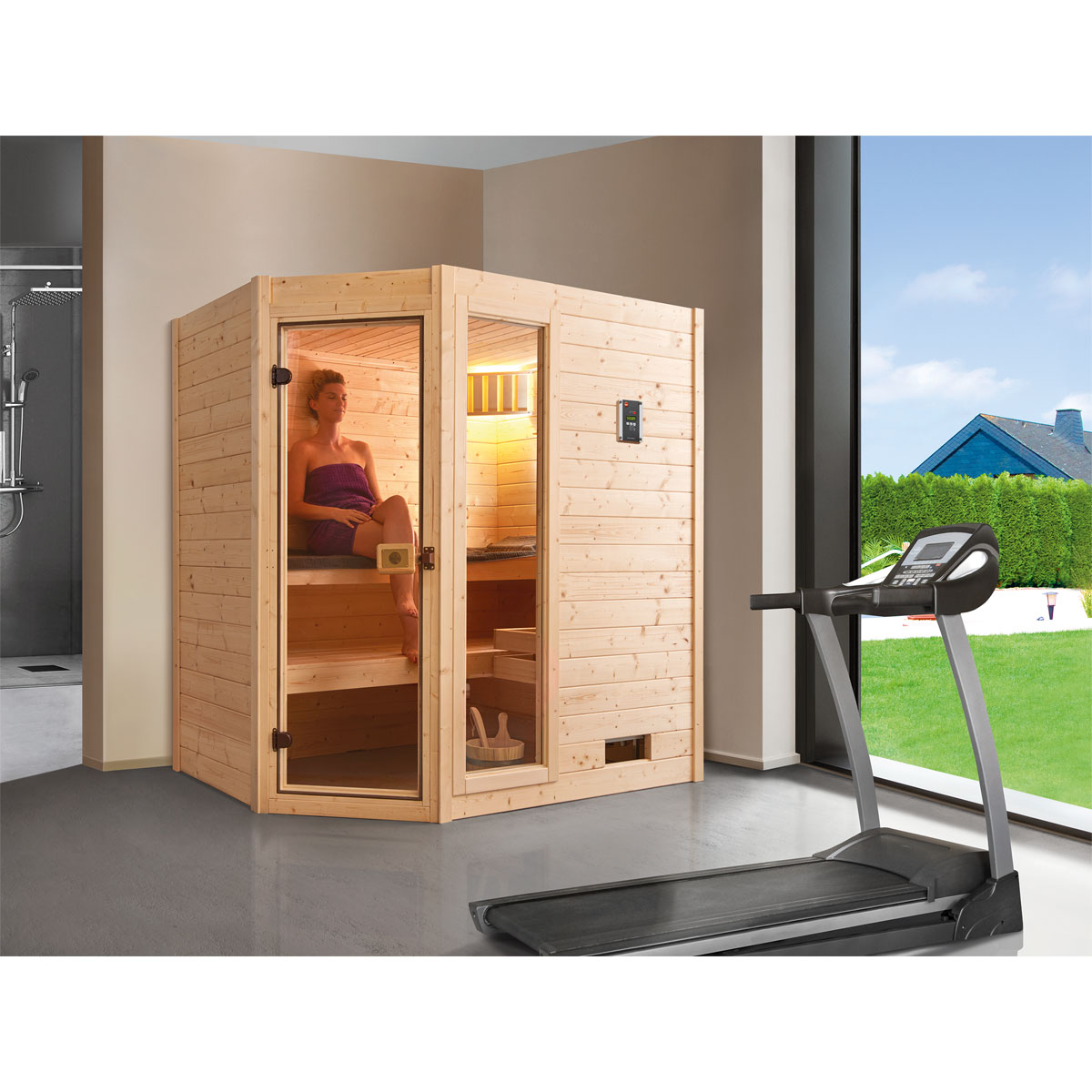 Weka Massivholzsauna Valida 2 mit Glastür und Fenster ohne Ofen