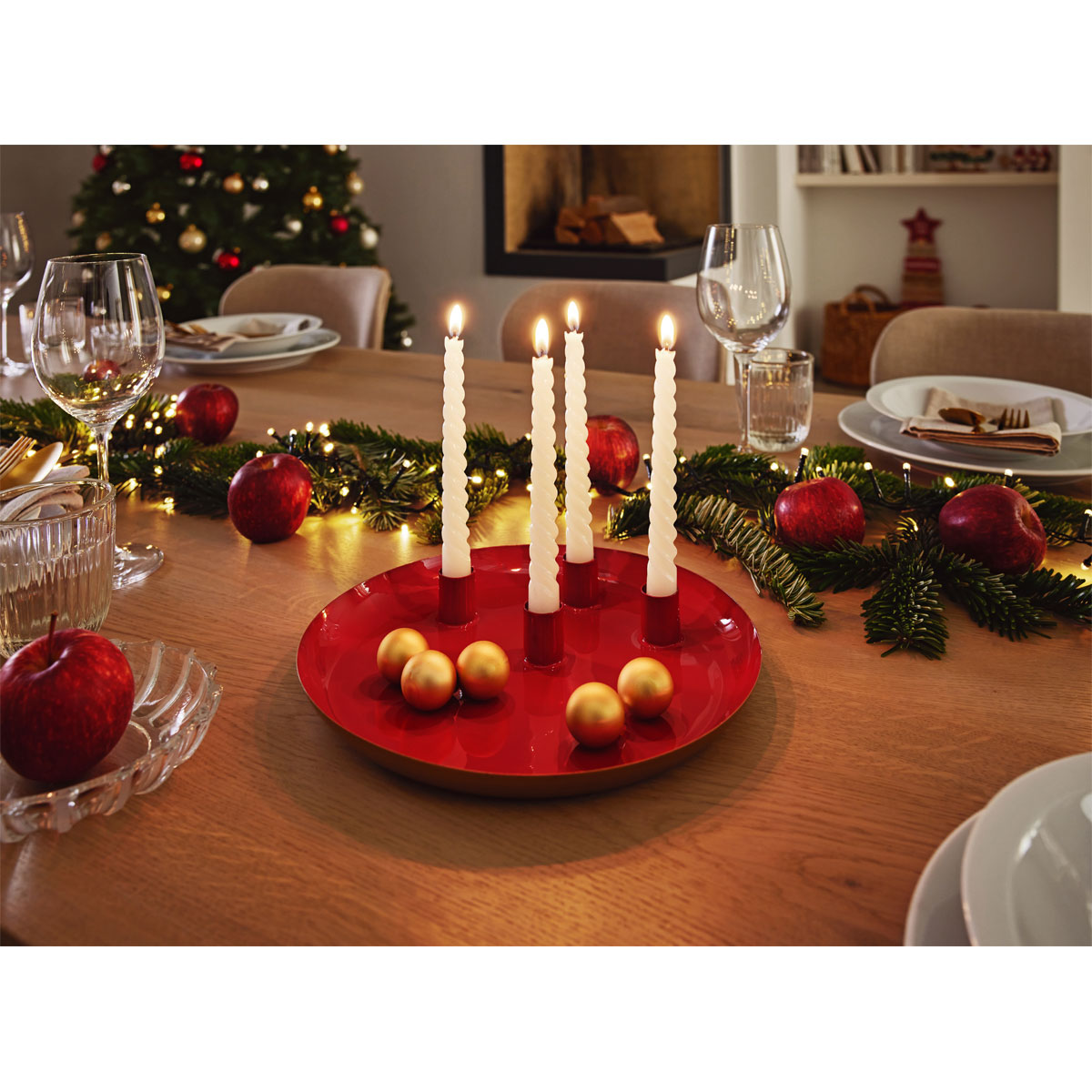 Teller mit 4 Kerzenhaltern Metall 26 x 3 x 26 cm rot Bild 2