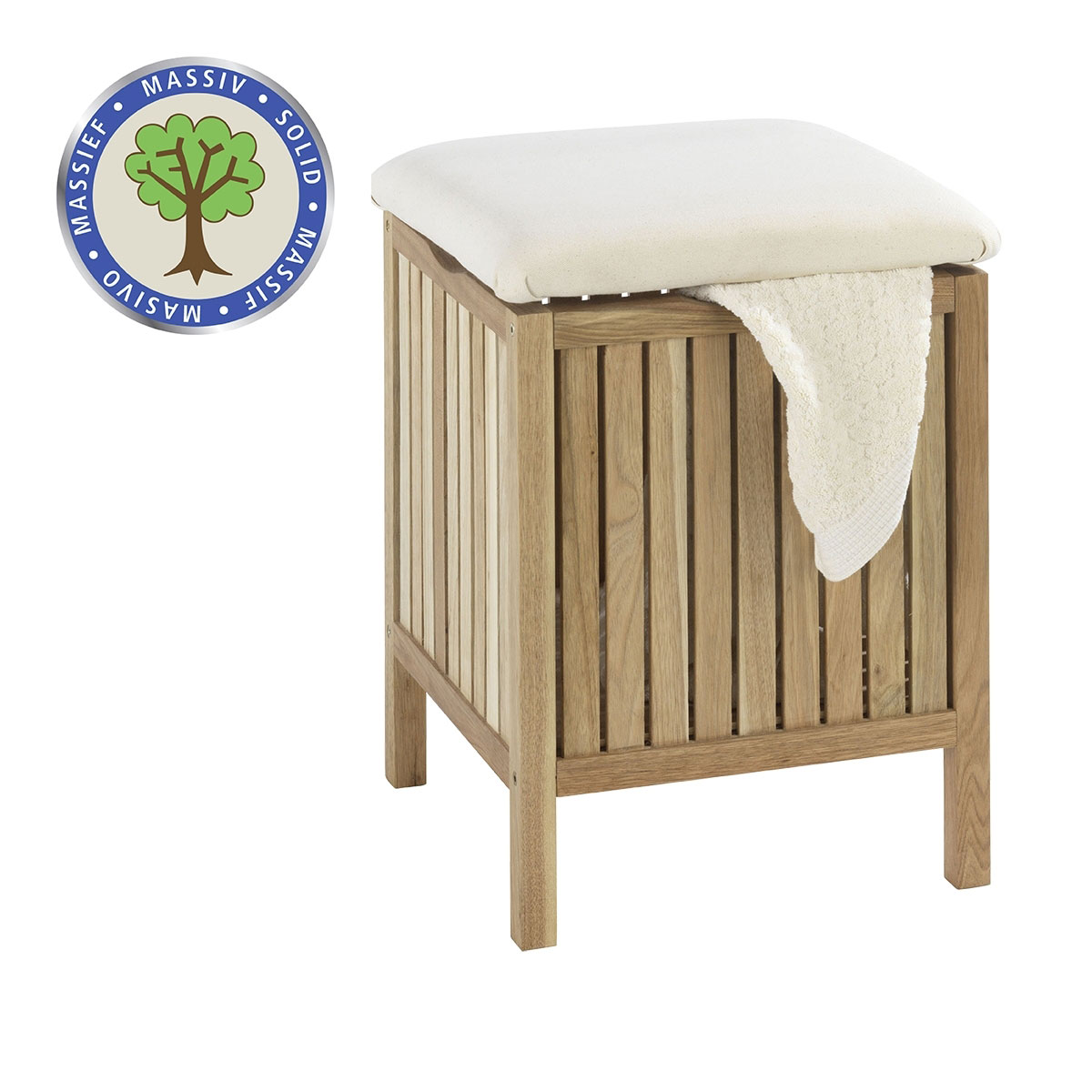 Wenko  Hocker Norway mit Wäschesammler, Badhocker, massives Walnussholz Bild 4