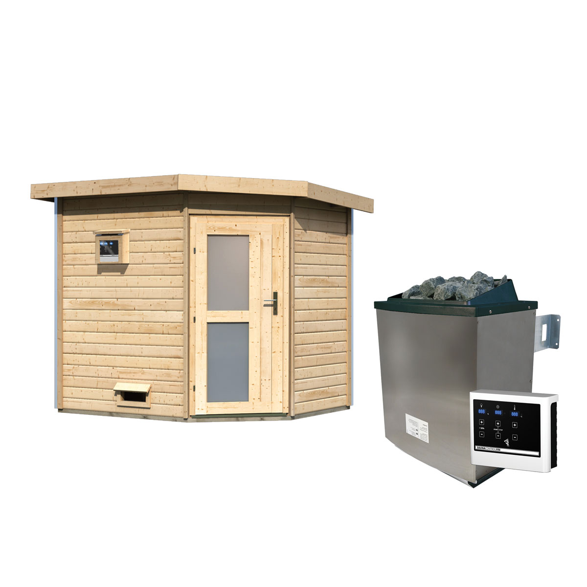 Karibu Saunahaus Mikka 38 mm 9 kW Ofen externe Strg Milchglastür Bild 4