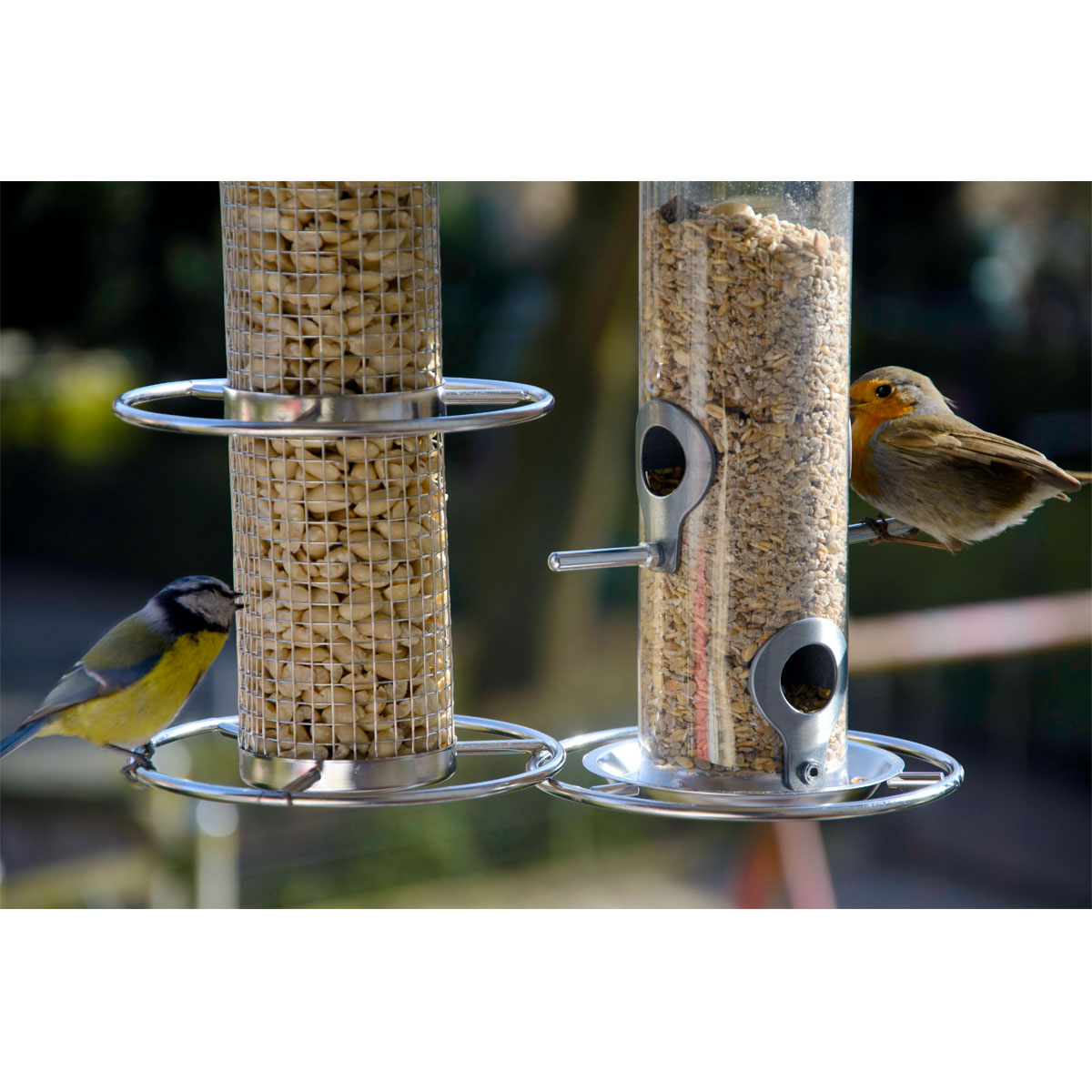 Futterspender mit Gitterröhre mit Anflugringen 14 x 14 x 26 cm Metall Silber Bild 5