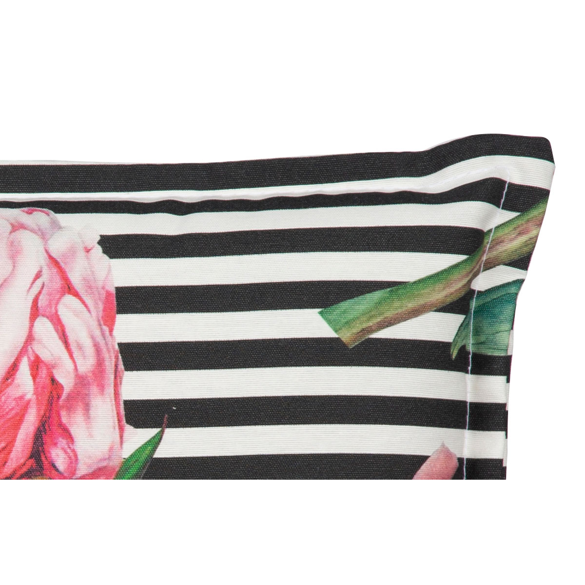 Relaxstuhl-Saumauflage Toronto BE129 rosé/pinke Pfingstrosen auf schwarz-weißen Streifen Bild 3