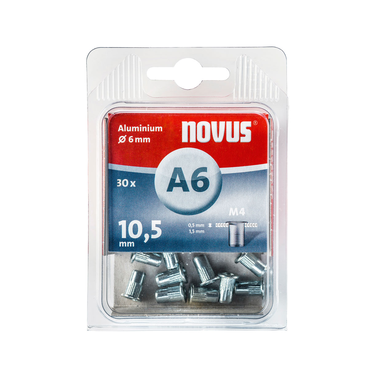 Novus  Blintnietmuttern Aluminium A 6 x 10,5 mm M4 Gewinde 30 Stück