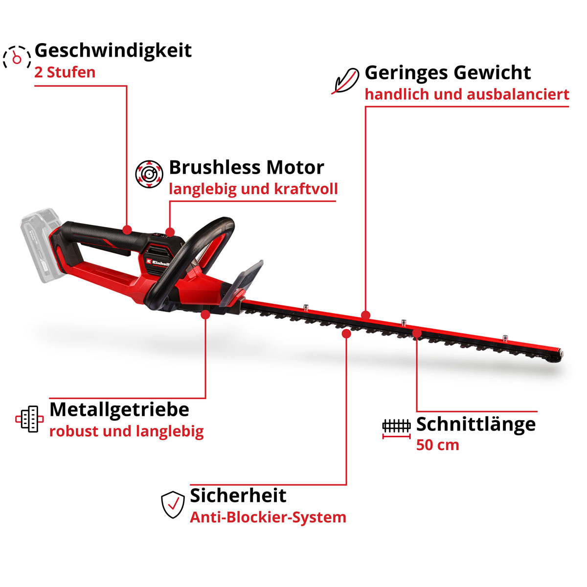 Einhell Akku-Heckenschere GP-CH 18/50 Li BL-Solo Bild 2