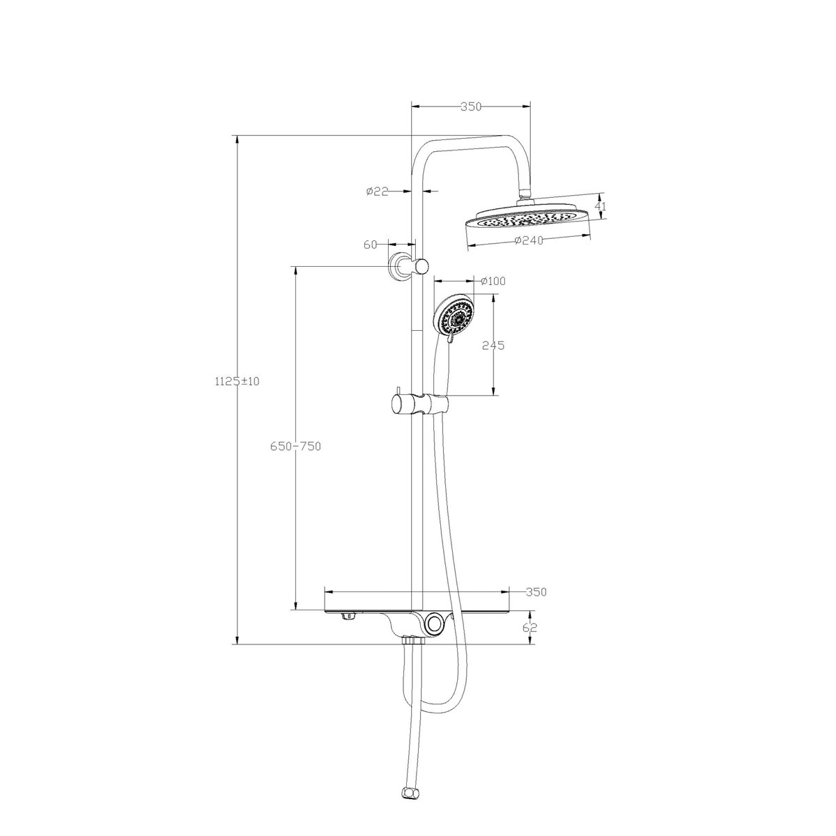 Überkopfbrauseset Aquastar mit Ablage chrom-weiß Bild 2