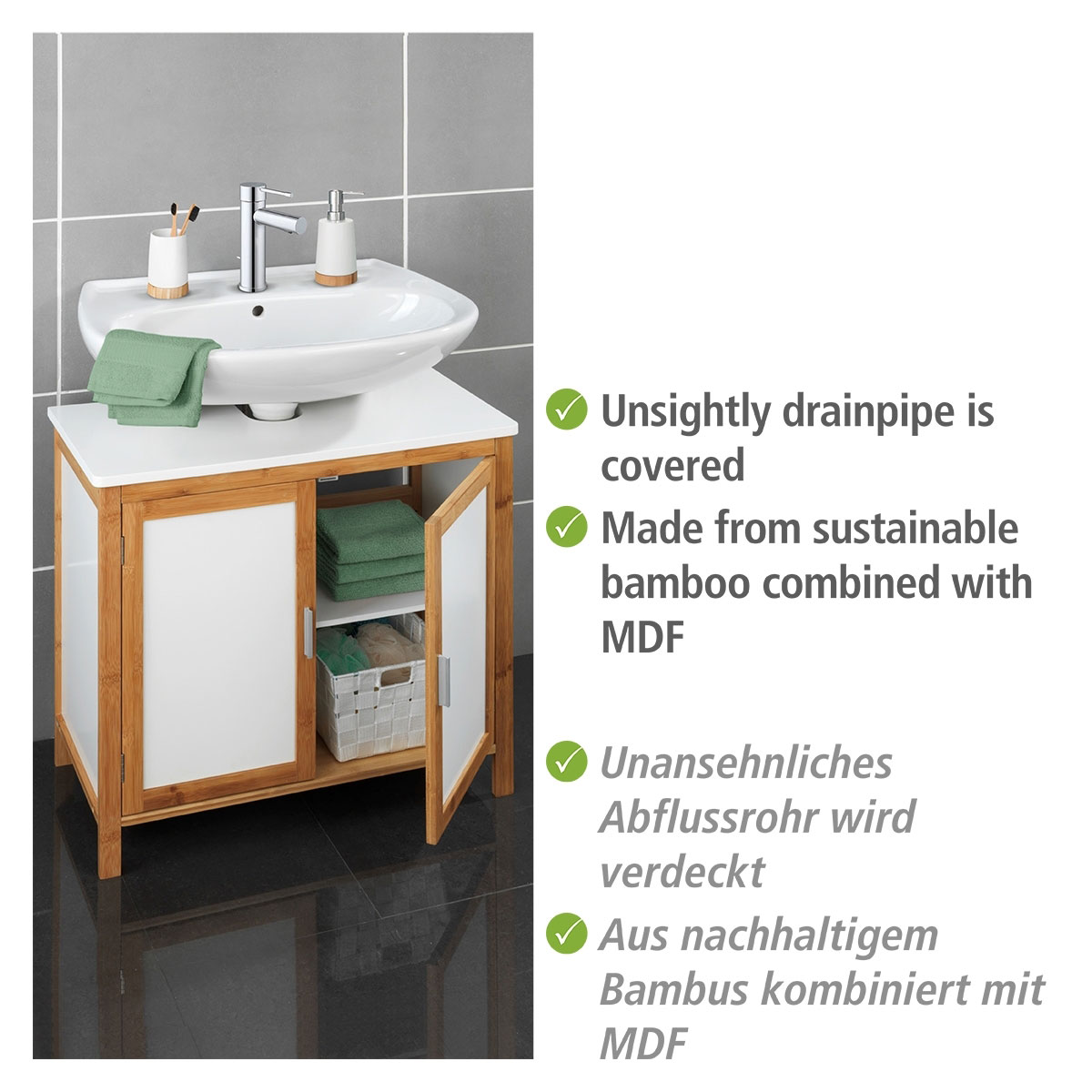 Wenko  Waschbeckenunterschrank Finja Waschbecken-Unterregal aus Bambus/MDF Bild 4