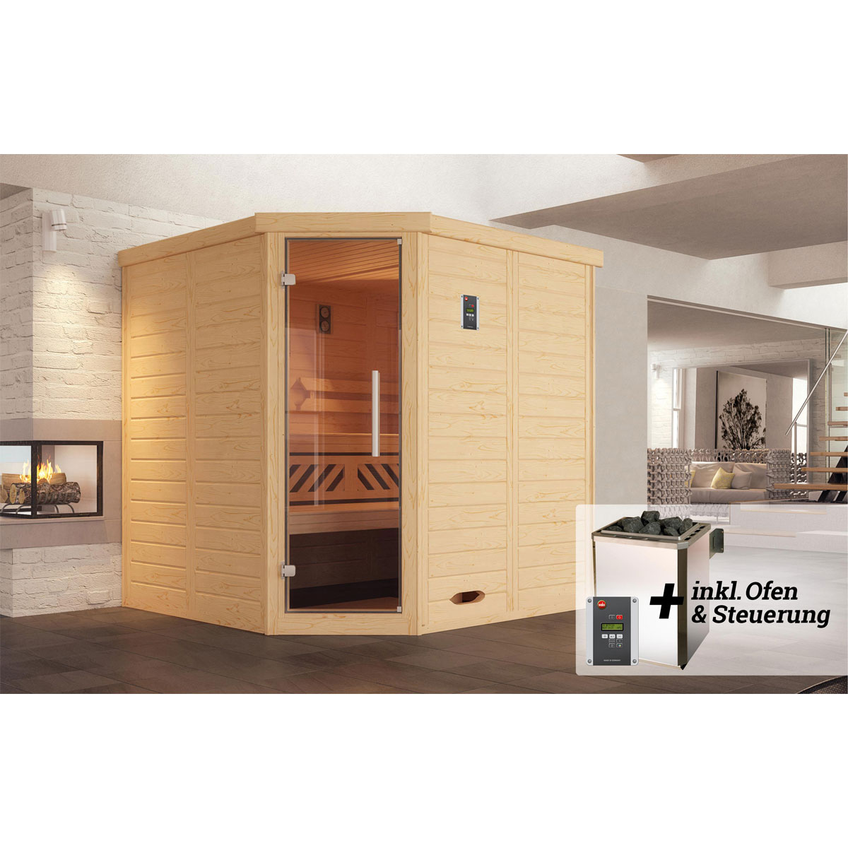 Weka  Elementsauna Varberg Größe 4 Sparset 7,5 kW Bio S Glastuer und Fenster Bild 2