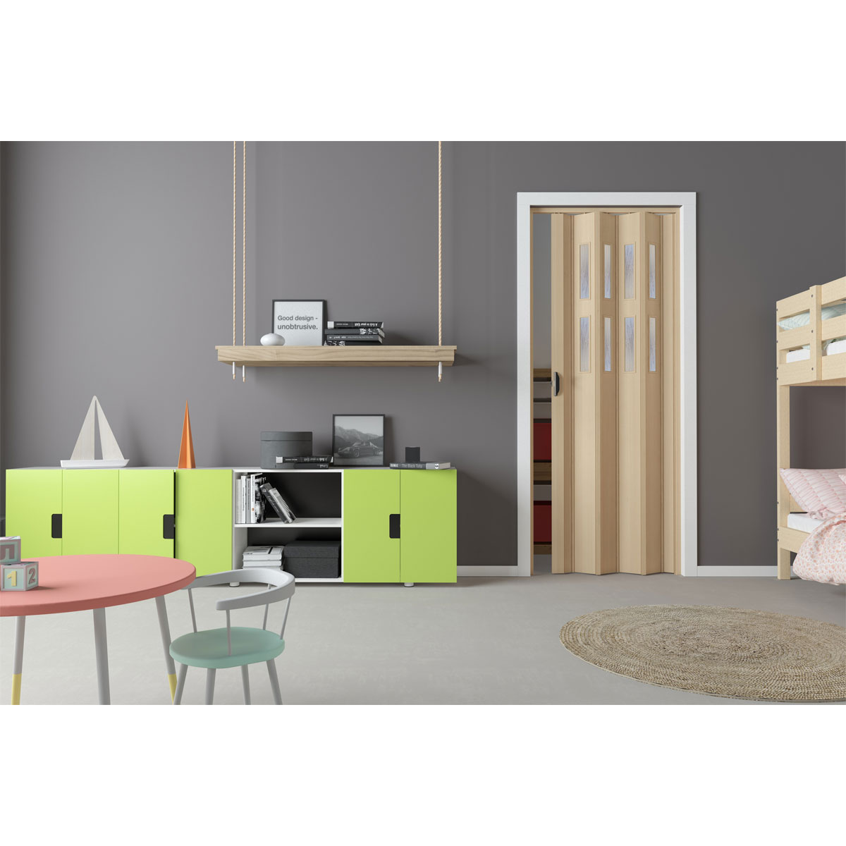 FORTE Kunststoff-Falttür Luciana B 88,5 x H 202 cm Esche holz 3 D 2 Fenster