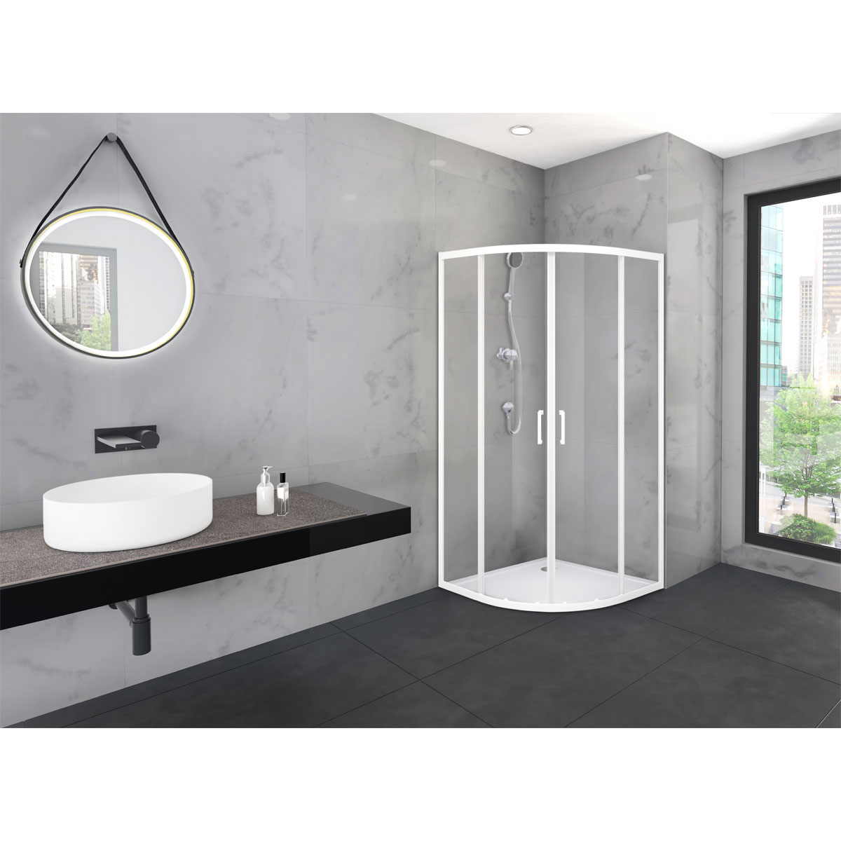 Aurlane Glasdusche Factory rund weiß 90 x 200 x 90 cm Bild 6