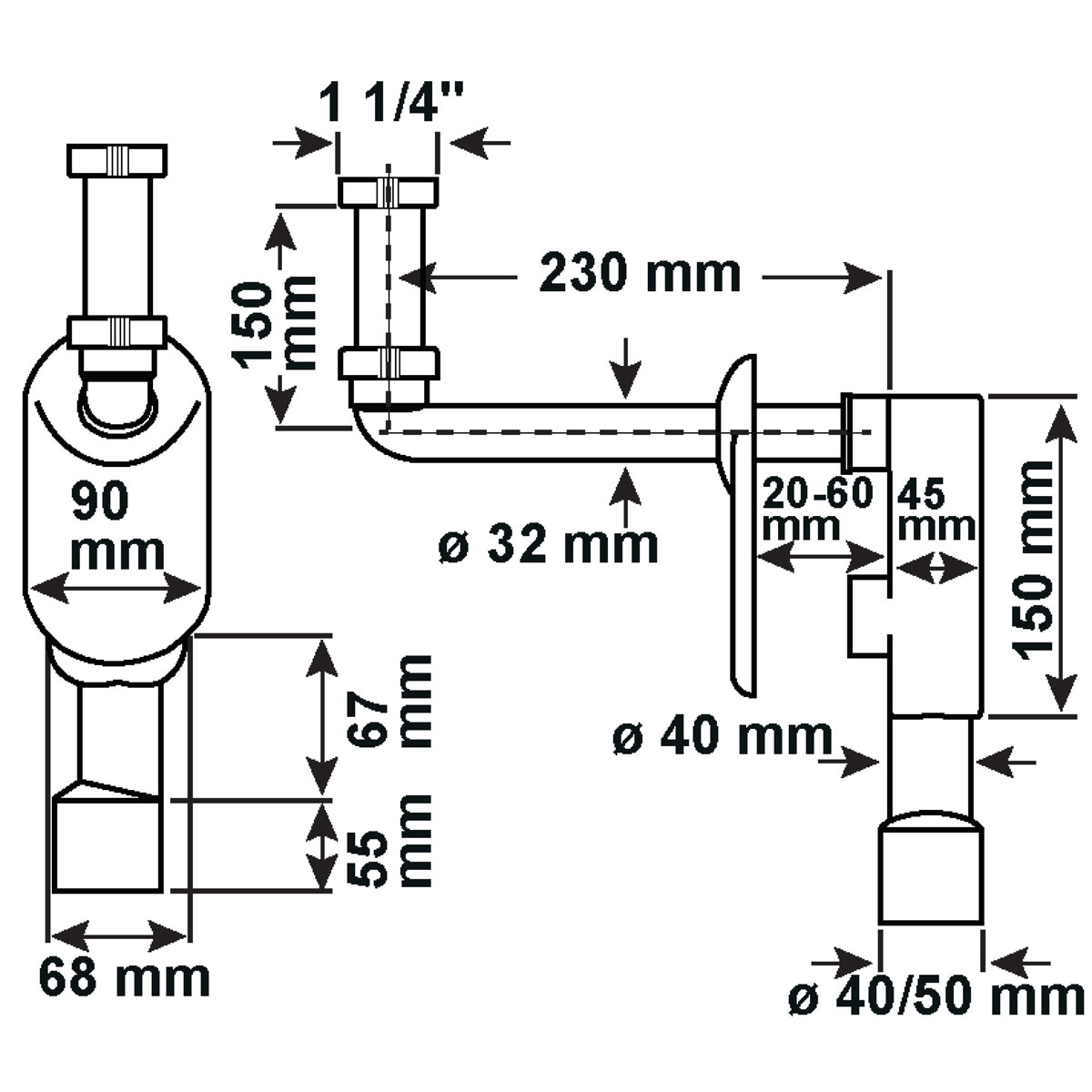 Wandeinbau-Geruchverschluss ø 40/50 mm Bild 2