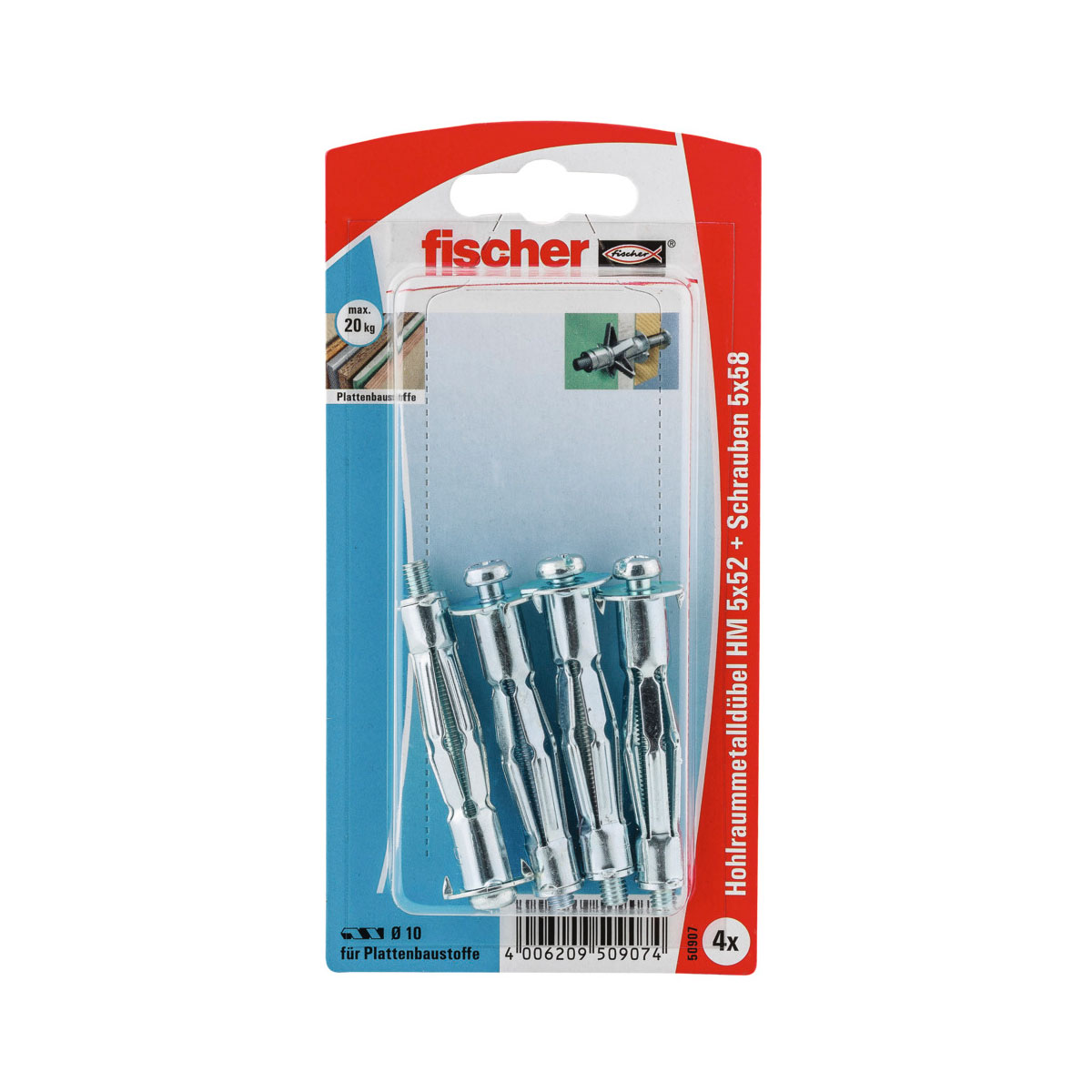 Fischer  Hohlraum-Metalldübel 5 x 52 mm mit metrischer Schraube 4 Stück