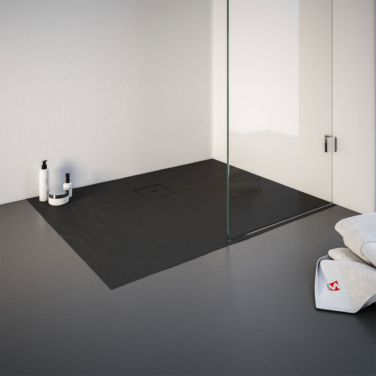 Schulte Eck-Duschwanne Rechteck Steinstruktur 100 x 4 x 80 cm anthrazit