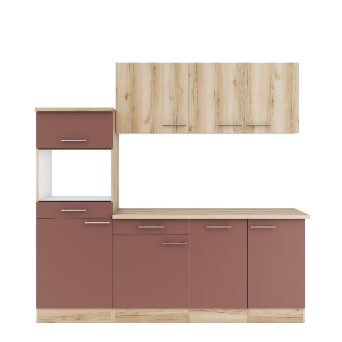 optifit Miniküche Livorno290 Bari407 210 x 226,8 x 60 cm Wildeiche Nachbildung   Rostrot Wildeiche Nachbildung Bild 1