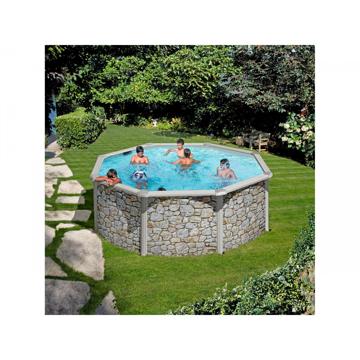 Rundpool-Set Steinoptik 350 cm