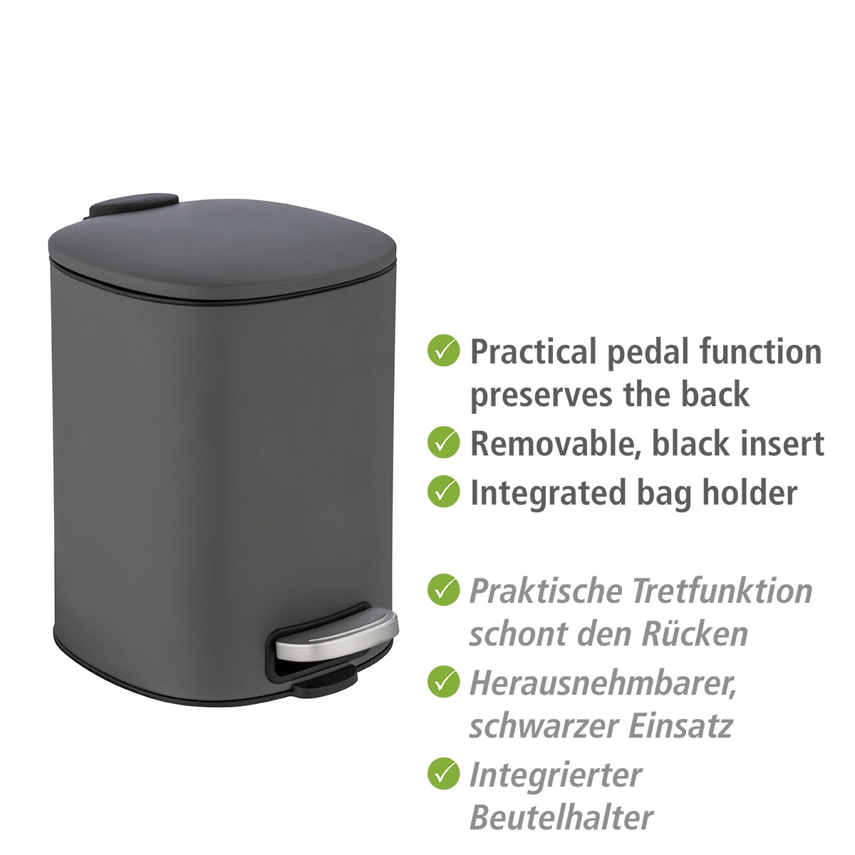 Wenko  Treteimer Alassio Grau 5 L Easy-Close Absenkautomtik Bild 3