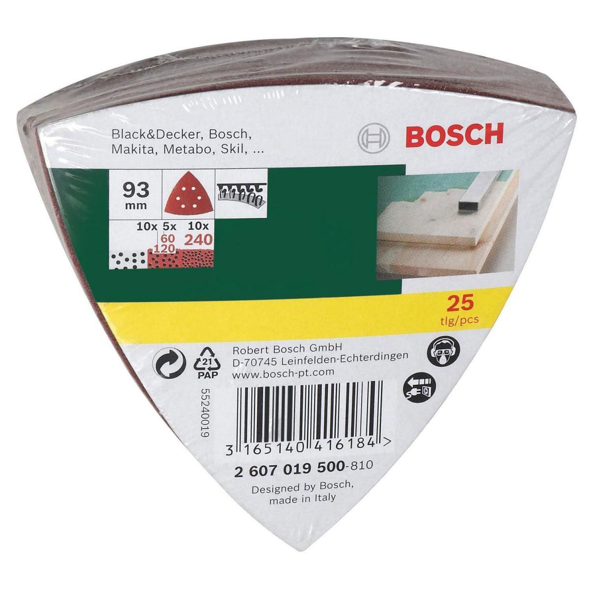 Bosch  Deltaschleifblatt-Set Korund K60/120/240 9,3 cm 25 Stück Bild 2