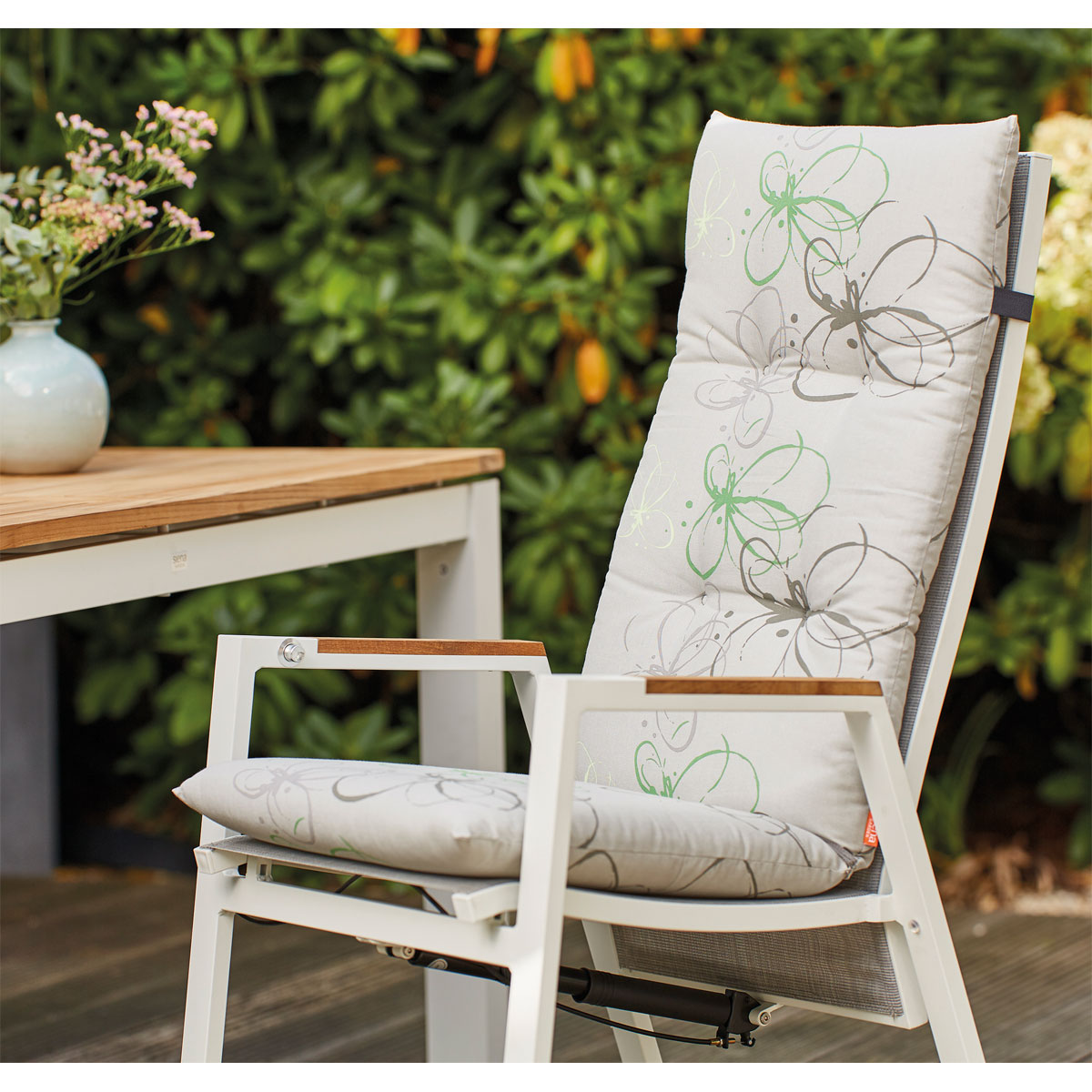 Siena Garden Auflage Regor 120 x 48 x 8 cm für Hochlehner grau mit Blumen grün-anthrazit Bild 3