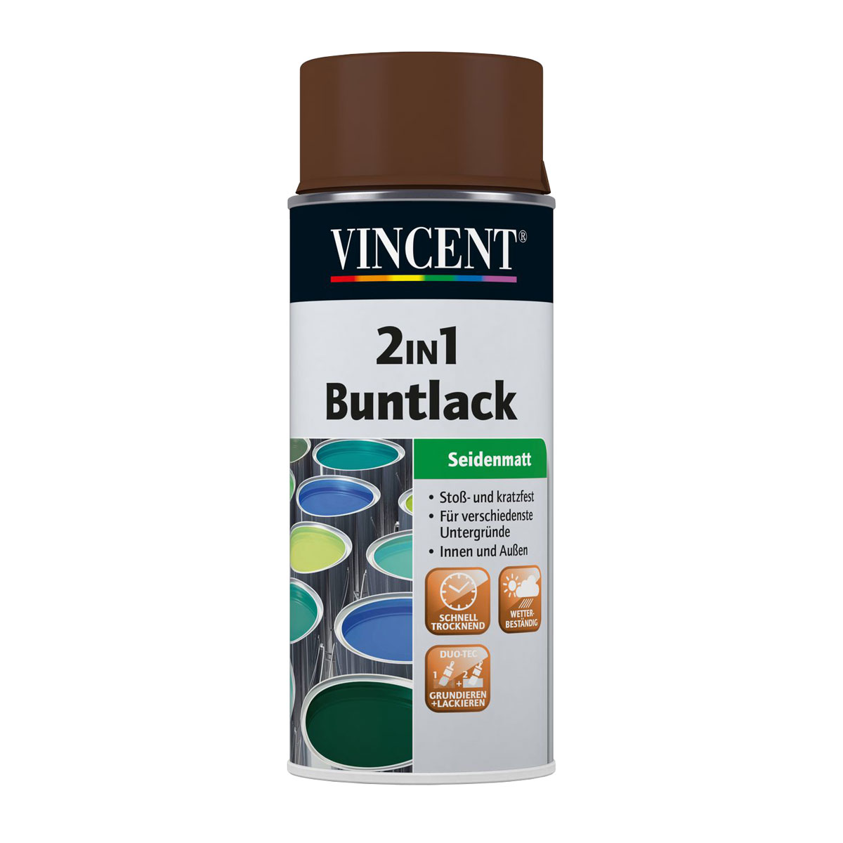 Vincent 2in1 Buntlack Spray Nussbraun seidenmatt 400 ml