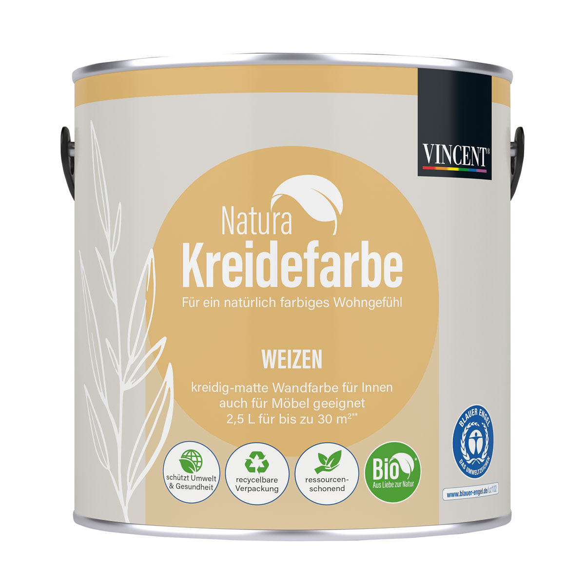 Vincent  Natura Kreidefarbe Weizen matt 2,5 L Bild 1