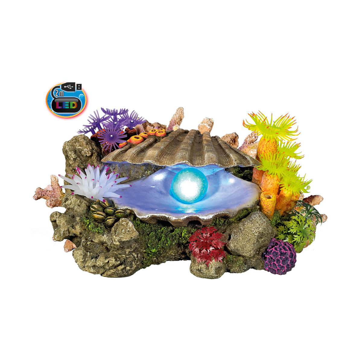 Aqua Ornaments Muschel mit Pflanzen LED ca 21,5 x 15 x 11 cm