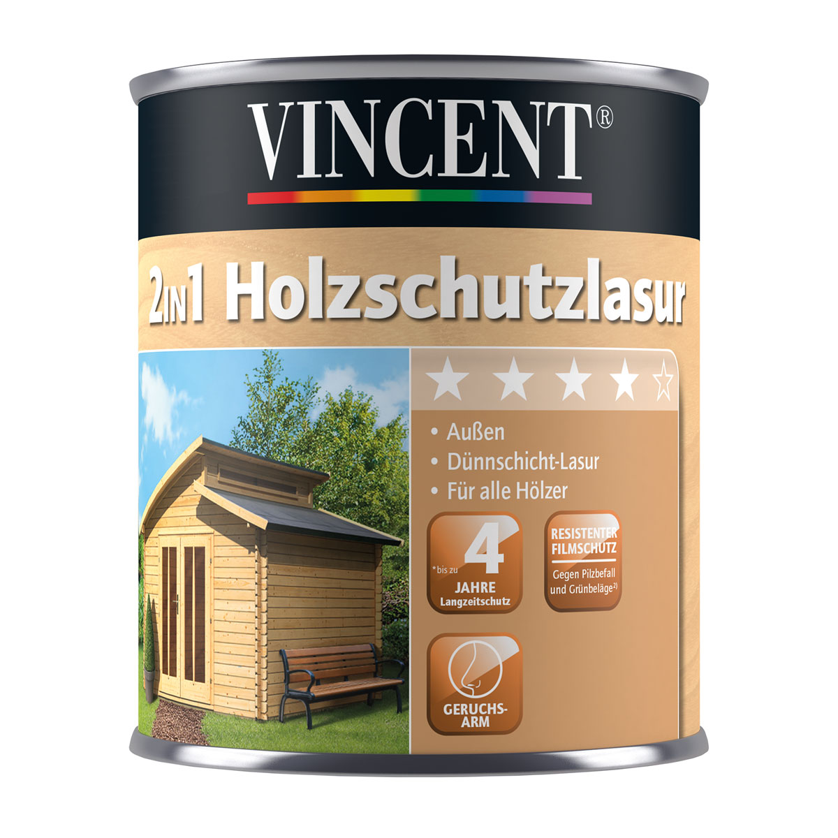 Vincent 2in1 Holzschutzlasur Teak 0,75 L Bild 1