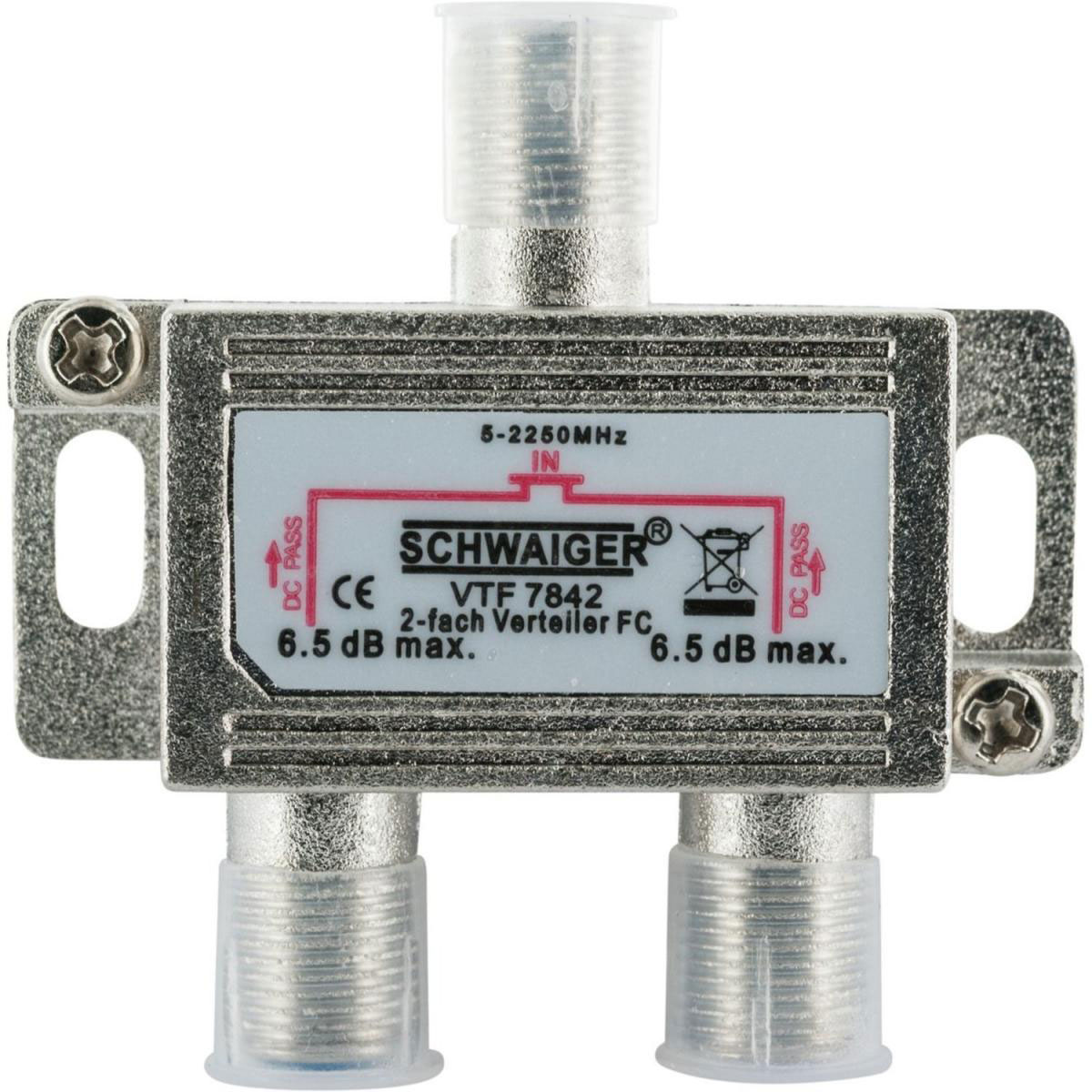 Schwaiger 2-fach Universal-Verteiler 6,5 dB für Kabel/Antenne Bild 2