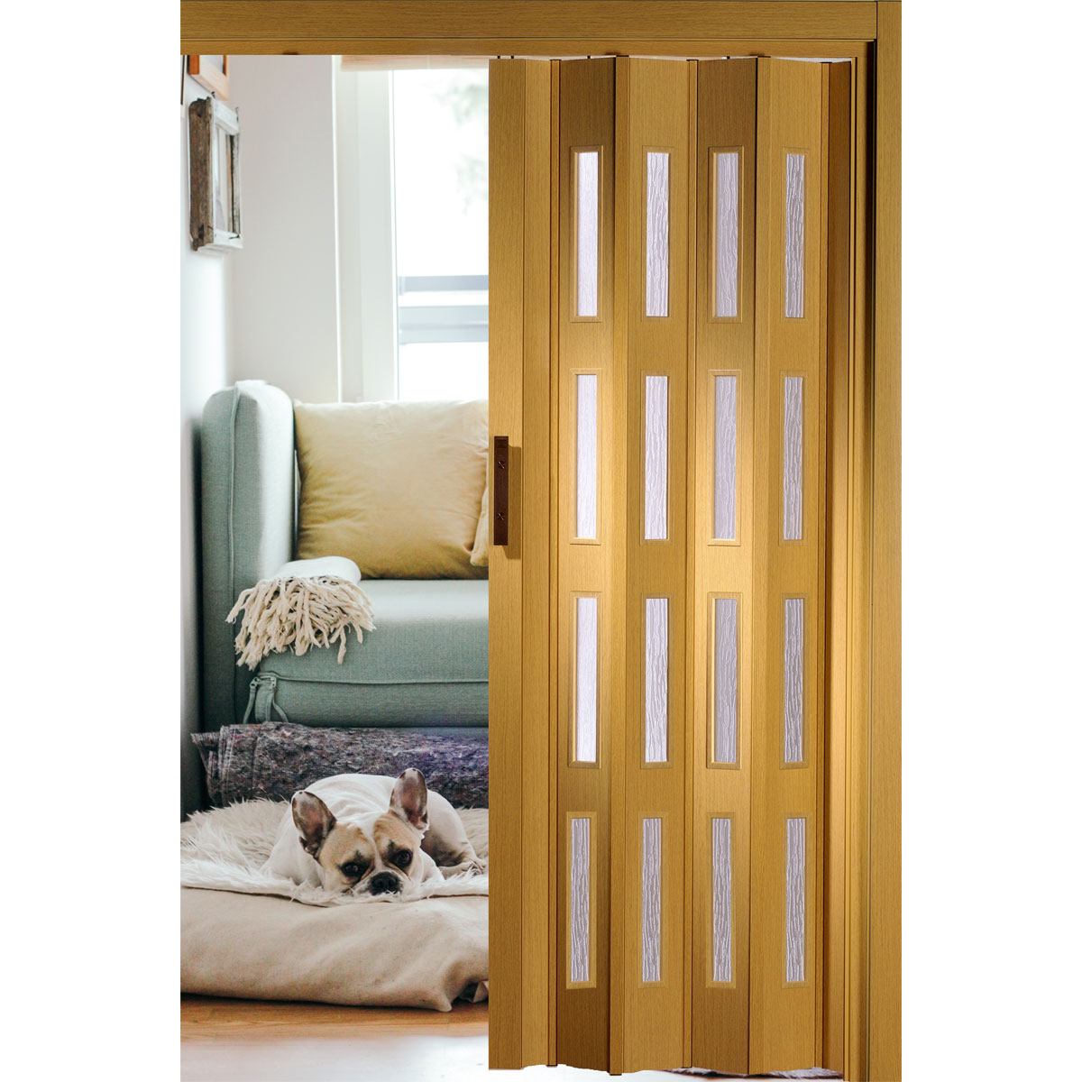 FORTE Kunststoff-Falttür Luciana B 88,5 x H 202 cm Eiche hell 4 Fenster Bild 3