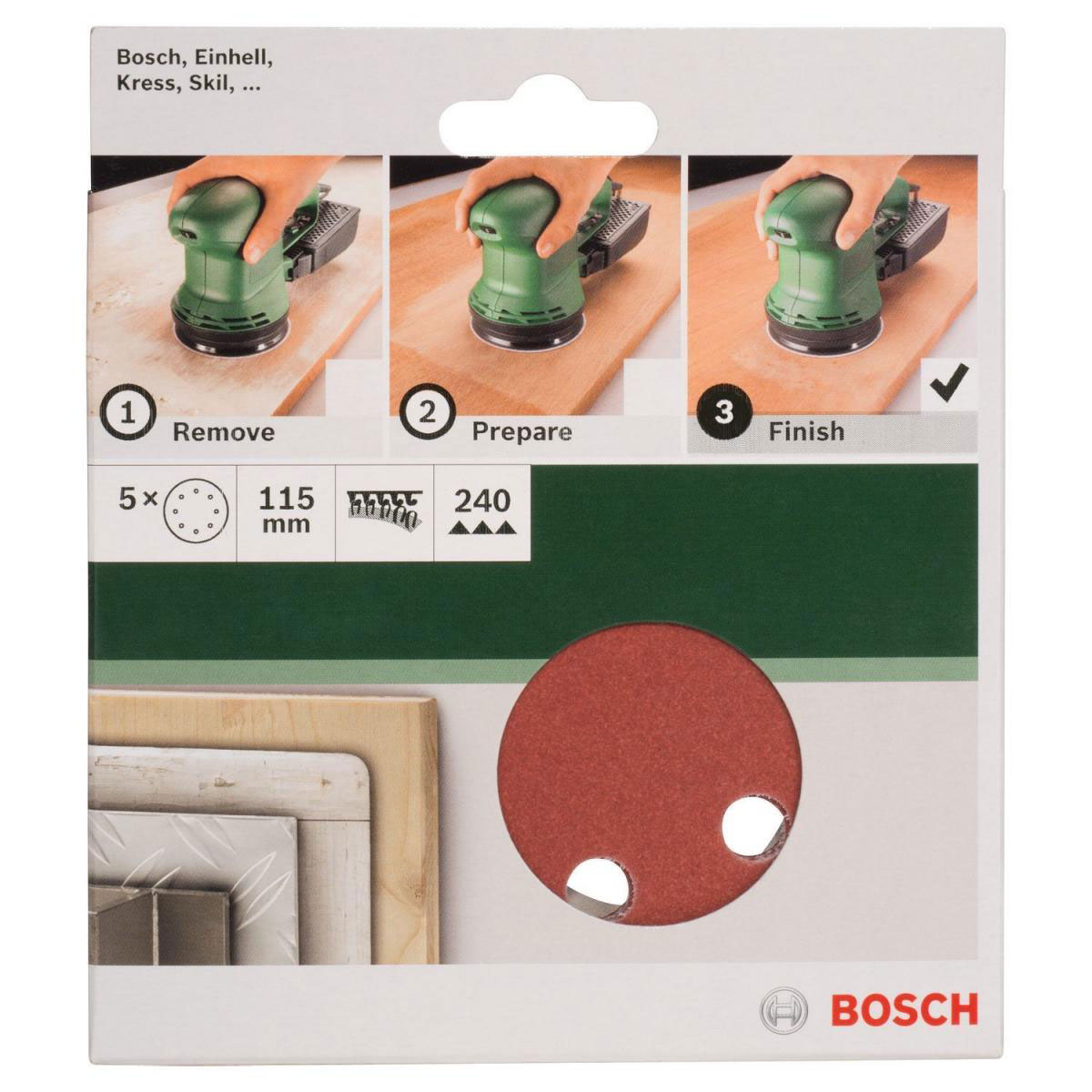 Bosch  DIY Schleifblatt Durchmesser 11,5 cm G240 Klett 5 Stück Bild 2