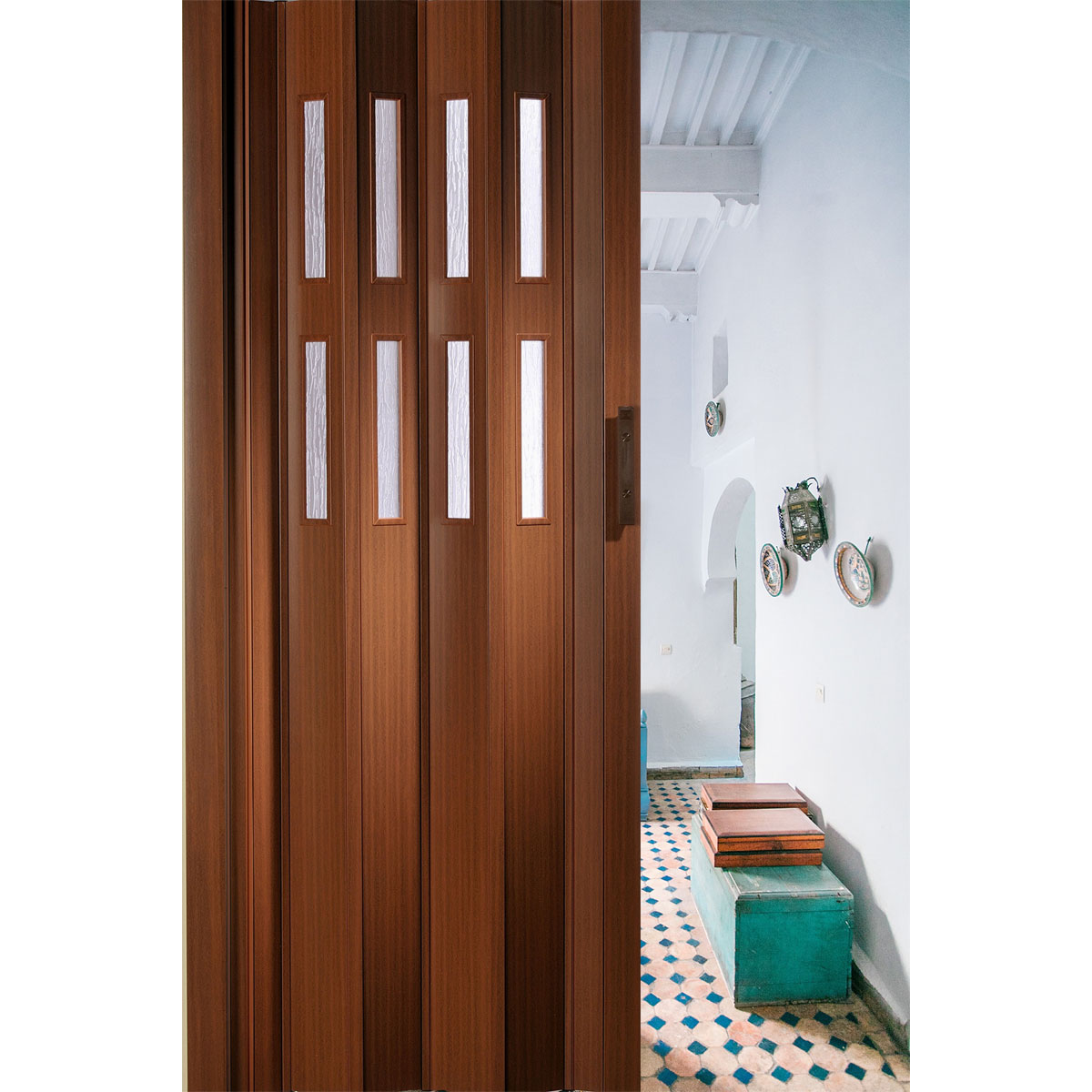 FORTE Kunststoff-Falttür Luciana B 88,5 x H 202 cm Mahagoni 2 Fenster Bild 4