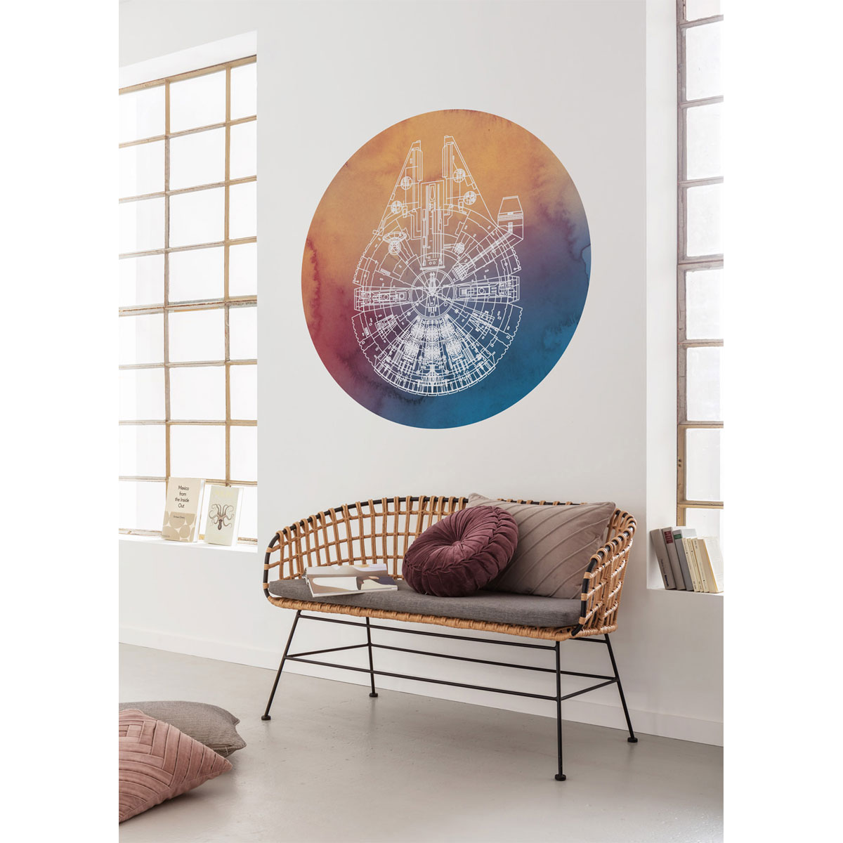 Komar  Selbstklebende Vlies Fototapete rund Star Wars Millennium Falcon Durchmesser 125 cm