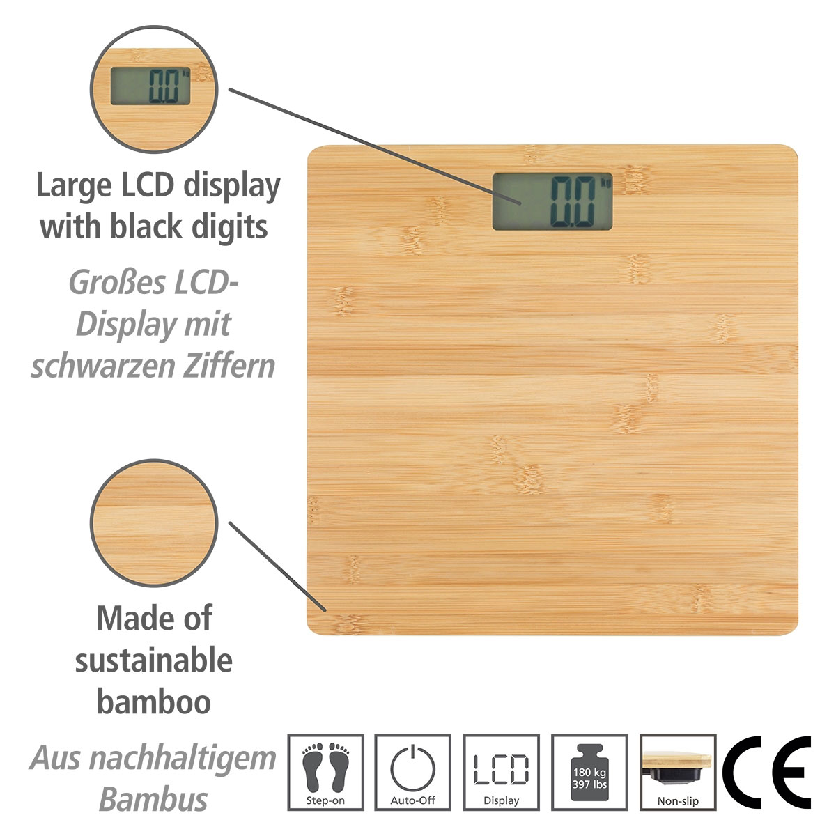 Wenko Personenwaage Bambusa digital bis180 kg Bild 2