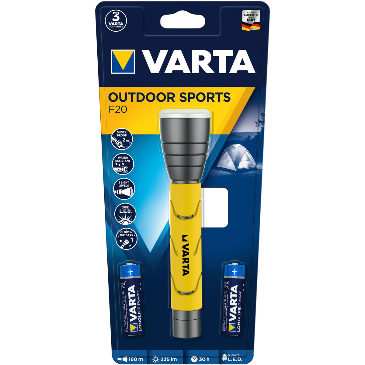 Varta LED-Taschenlampe Outdoor Sports F20 mit Batterien gelb Bild 3
