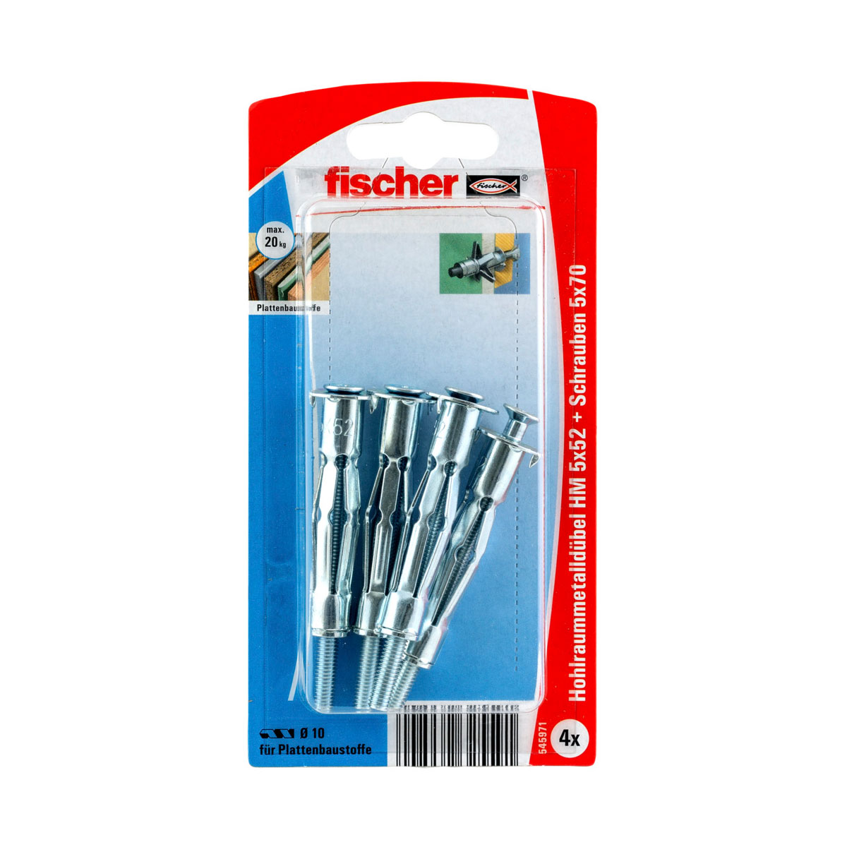 Fischer Hohlraum-Metalldübel HM 5 x 52 mm mit metrischer Schraube 4 Stück