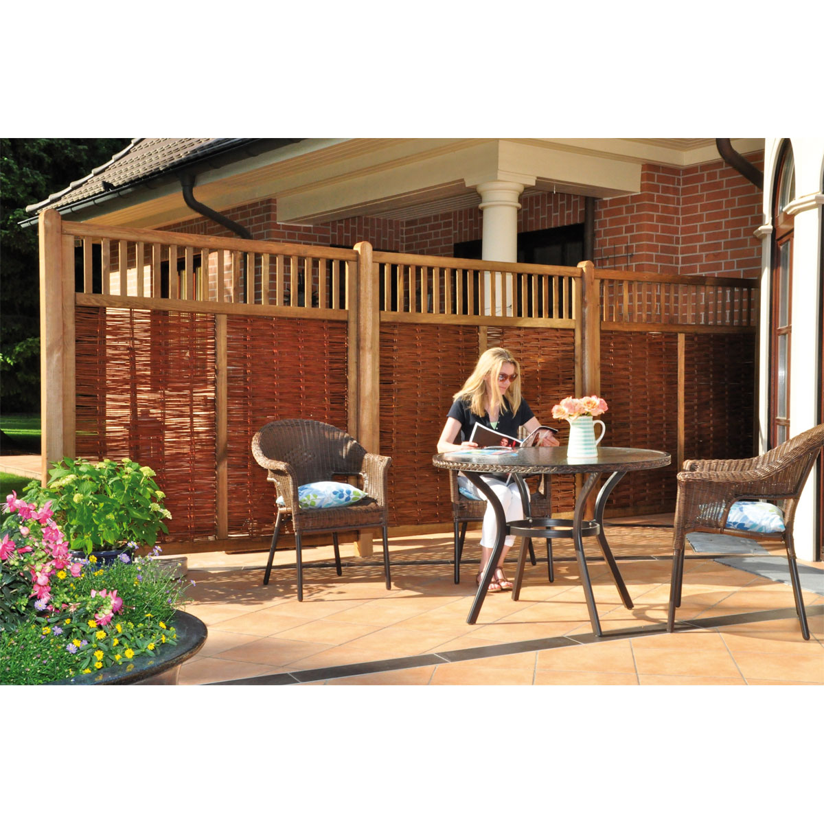 TETZNER & JENTZSCH Zaunserie „VESUV“, Weidengeflechtzaun, 180 x 180 cm, braun, gebeizte Weide