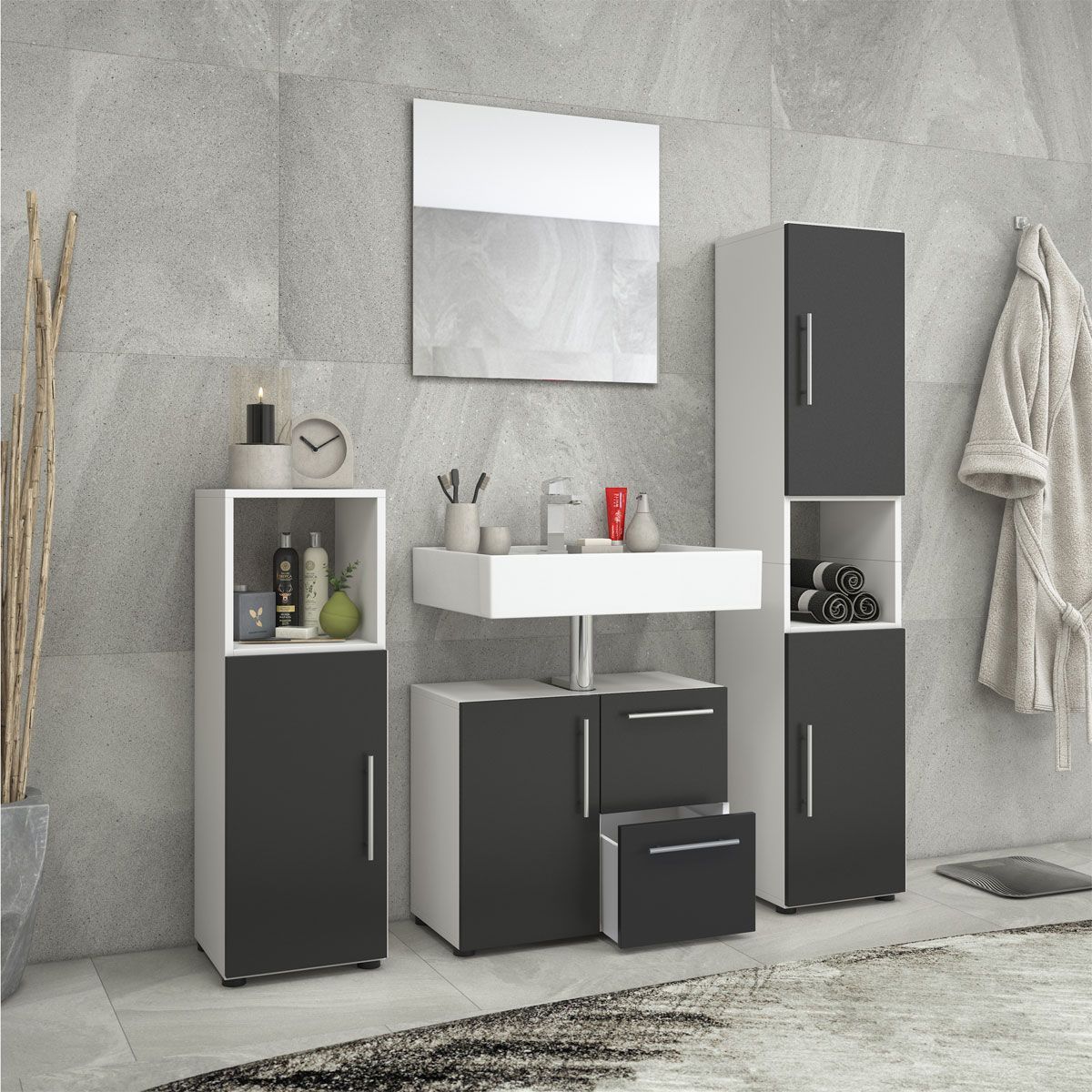 Badset Flandu mit Spiegel weiß/schwarz Bild 3