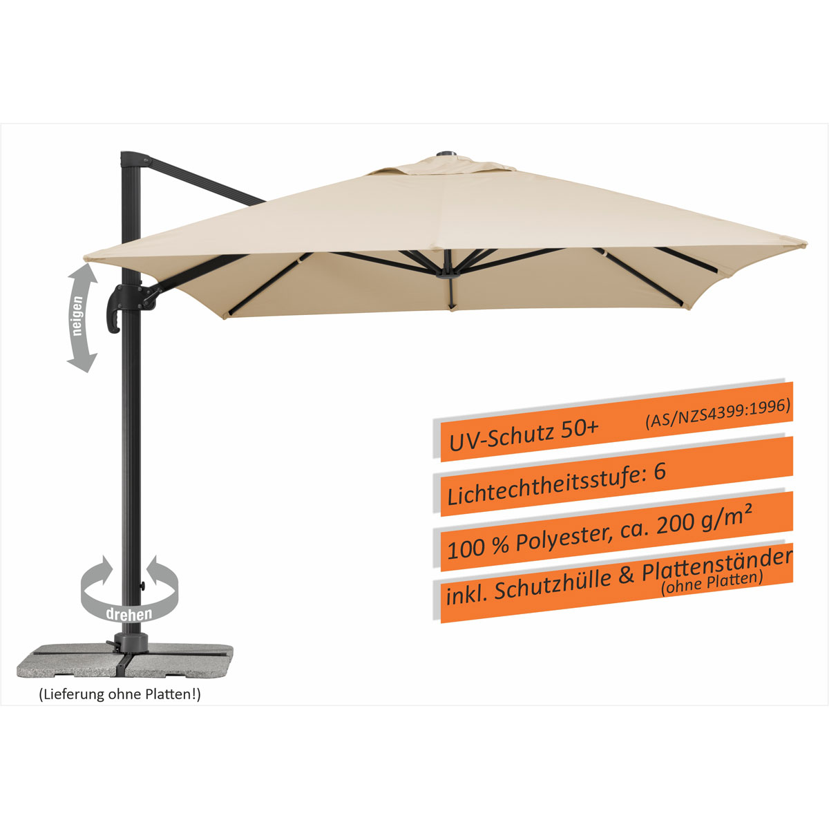 Schneider Schirme Ampelschirm Rhodos Grande 300 x 400 natur Bild 7