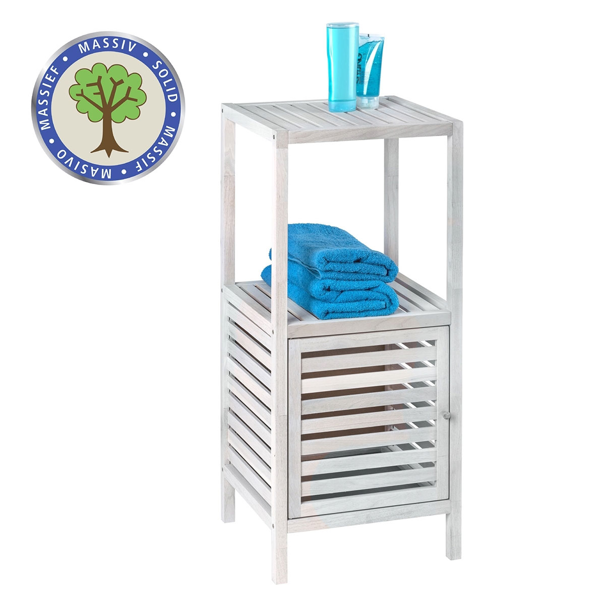 Wenko  Regal Norway mit Tür Natur Weiß massives Walnussholz Bild 2