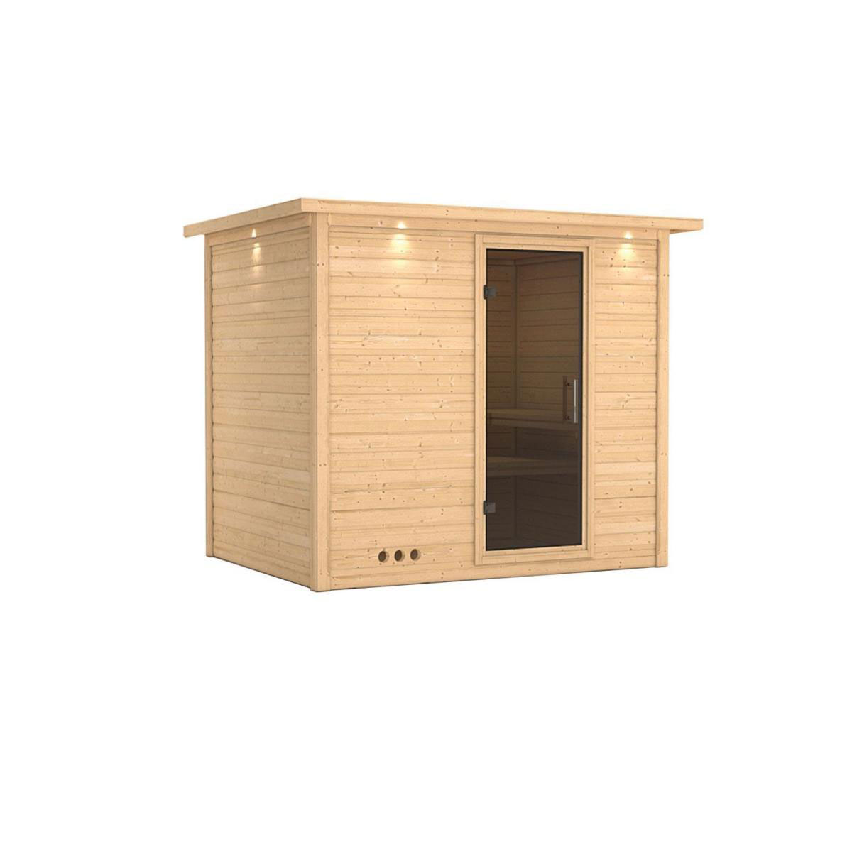 Karibu Sauna Sonara Fronteinstieg ohne Ofen Tür graphit mit Kranz Bild 2