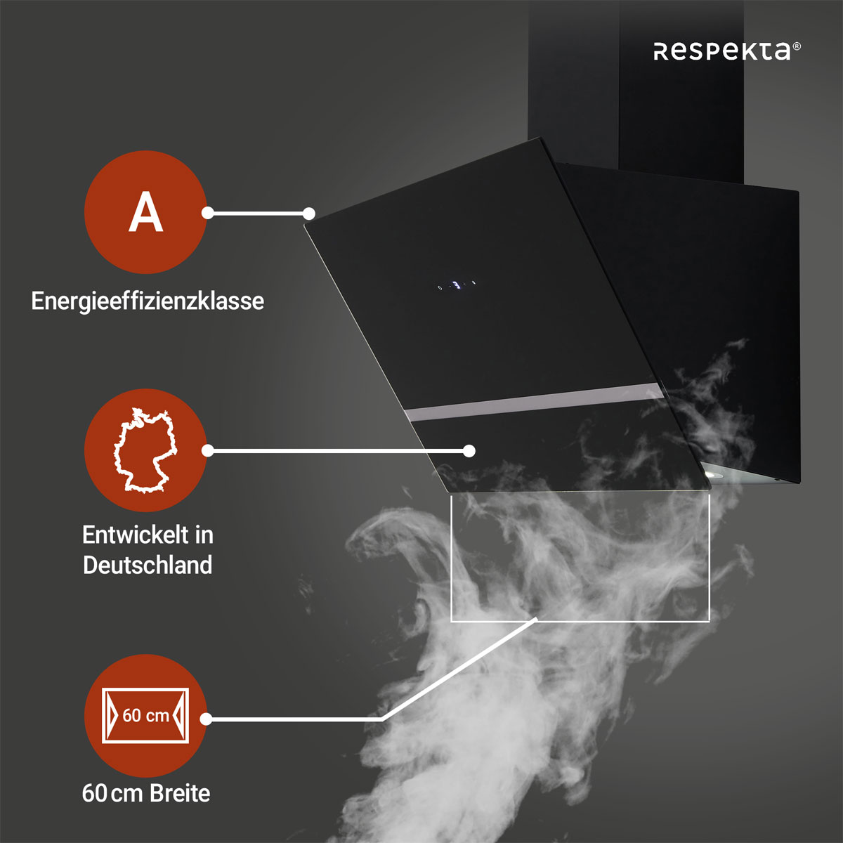 Respekta Design-Schrghaube Hera CH24060SAM 60 cm Schwarz Bild 6