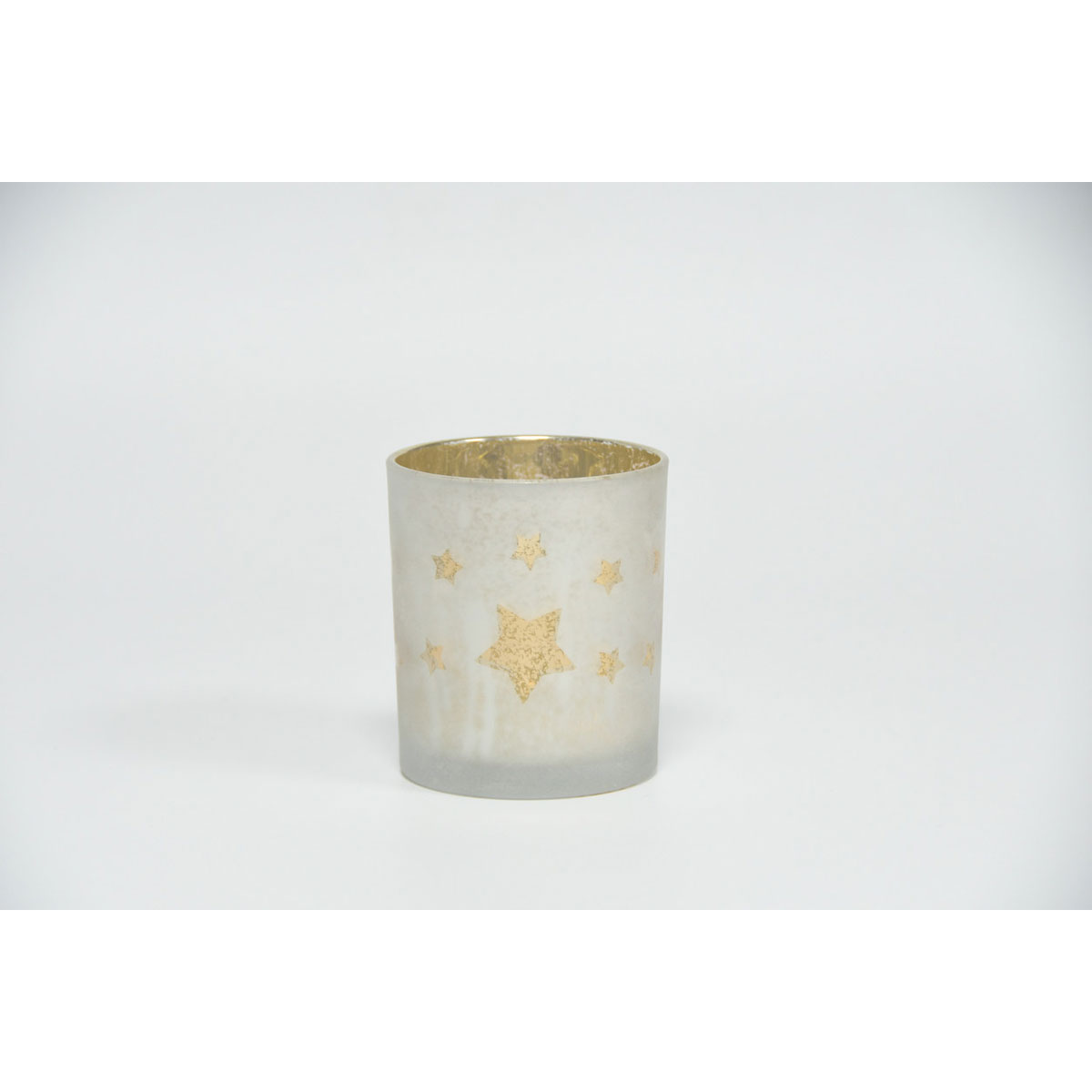 Gl.-Teelicht Stars 7,3x8cm frosty/gold