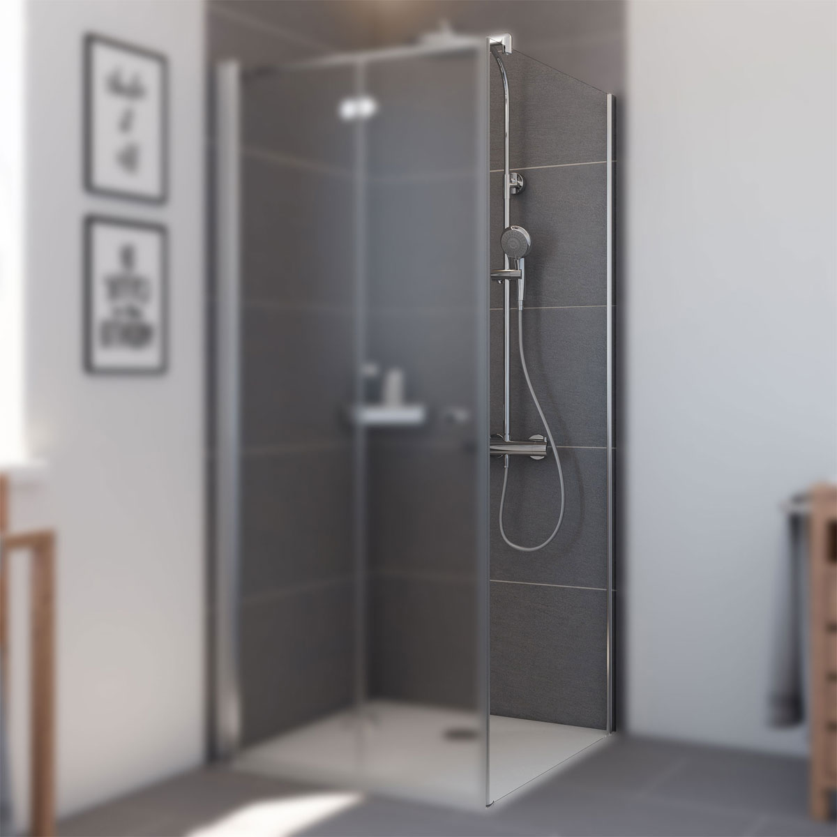 Breuer  Seitenwand Elana Komfort Drehfalttür 2-teilig Anschlag rechts alu silber matt Klarglas 1000 mm Bild 2