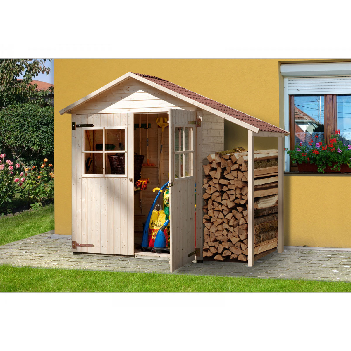Weka Gartenschrank mit Schleppdach 224 x 87 cm und Sockermaß 224 x 87 cm